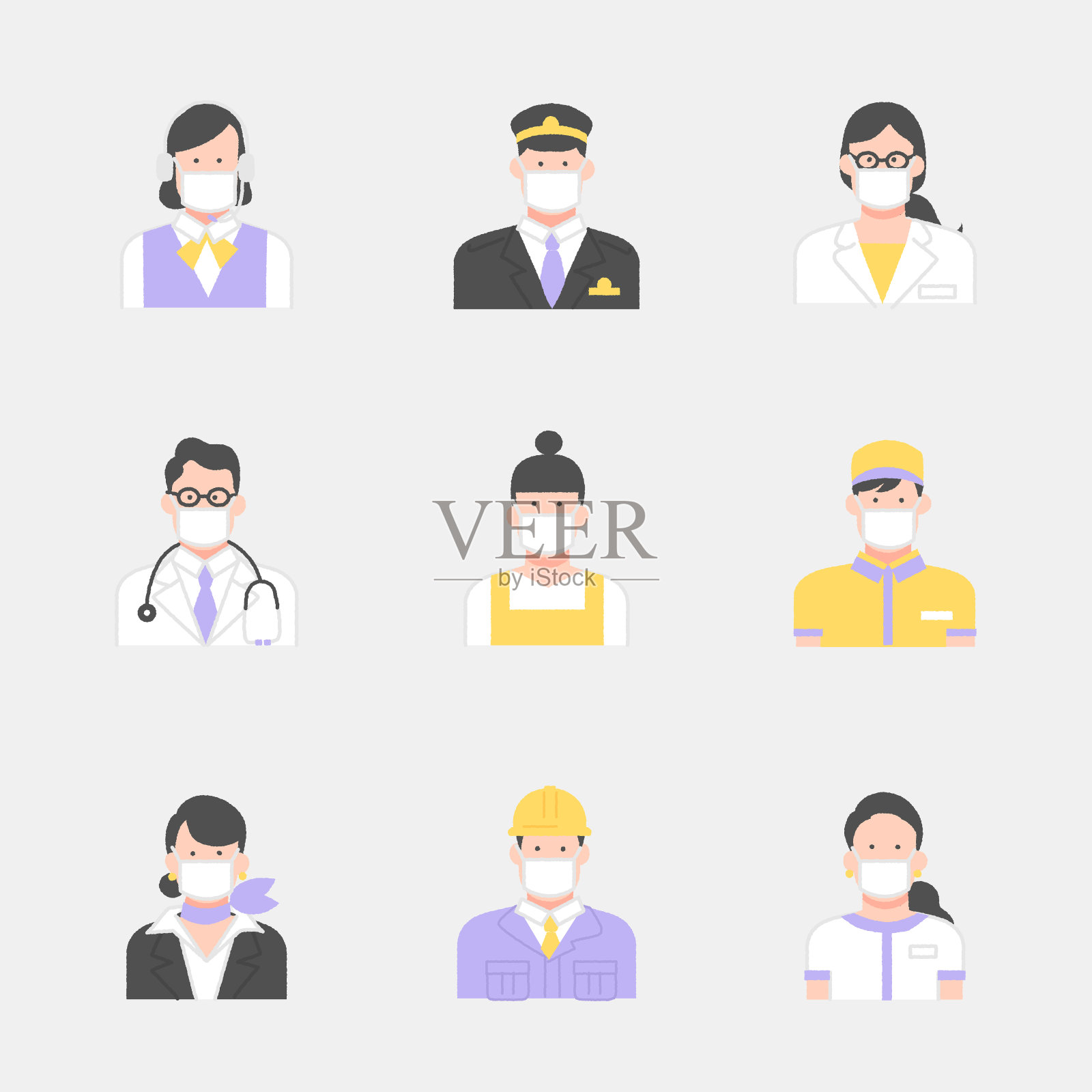 公共工作人员图标集插画图片素材