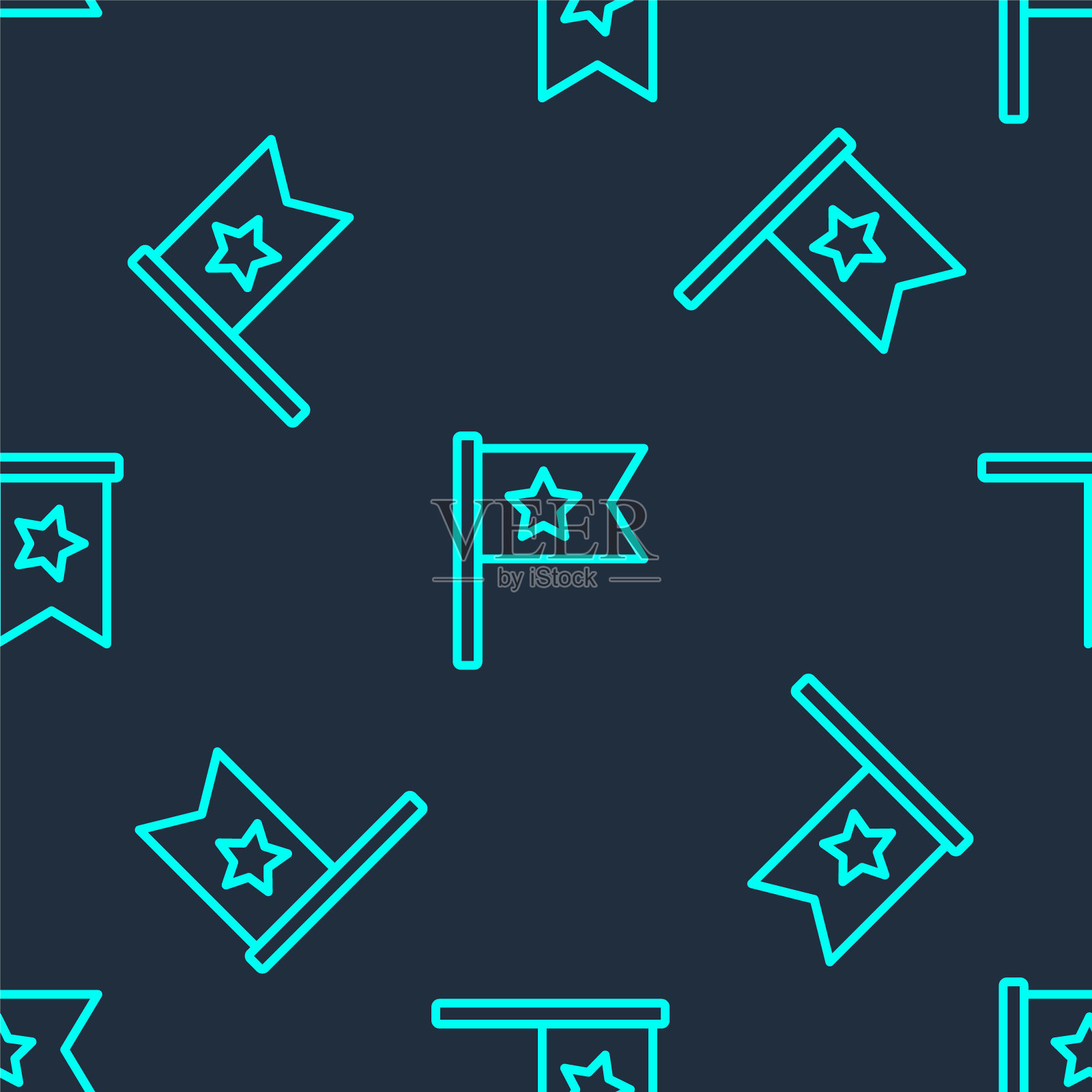 绿线美国国旗图标孤立无缝模式上的蓝色背景。美国的国旗。美利坚合众国。向量插画图片素材