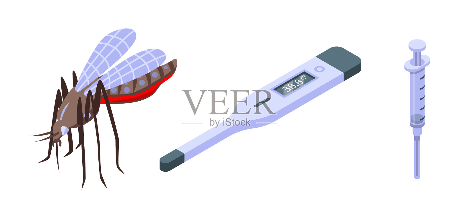 寨卡病毒图标设置，等距样式插画图片素材