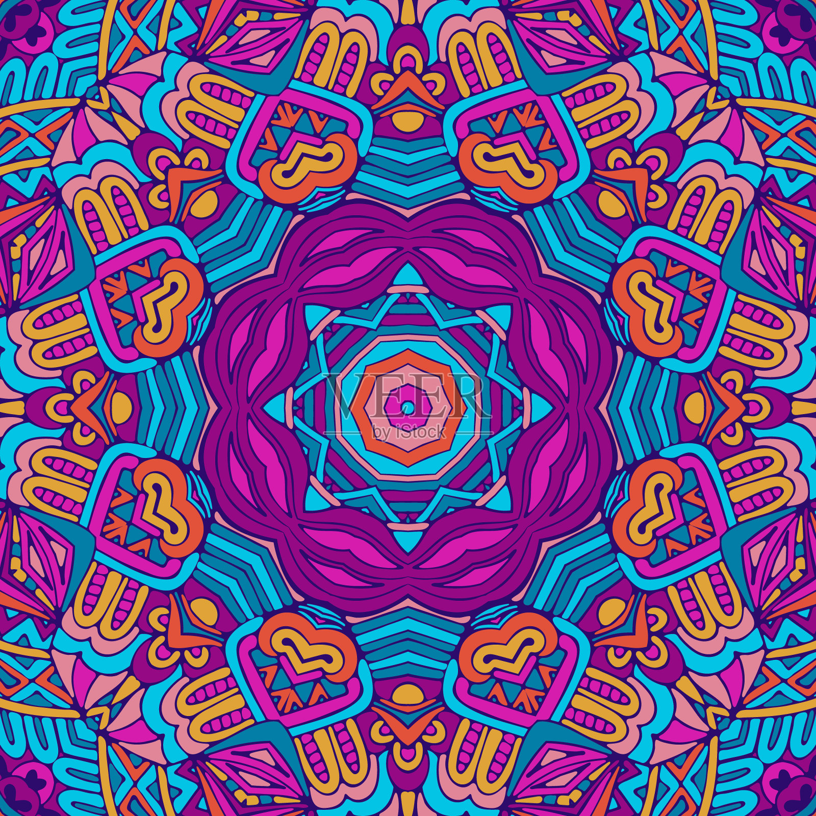 多彩部落民族节日抽象花卉矢量图案插画图片素材