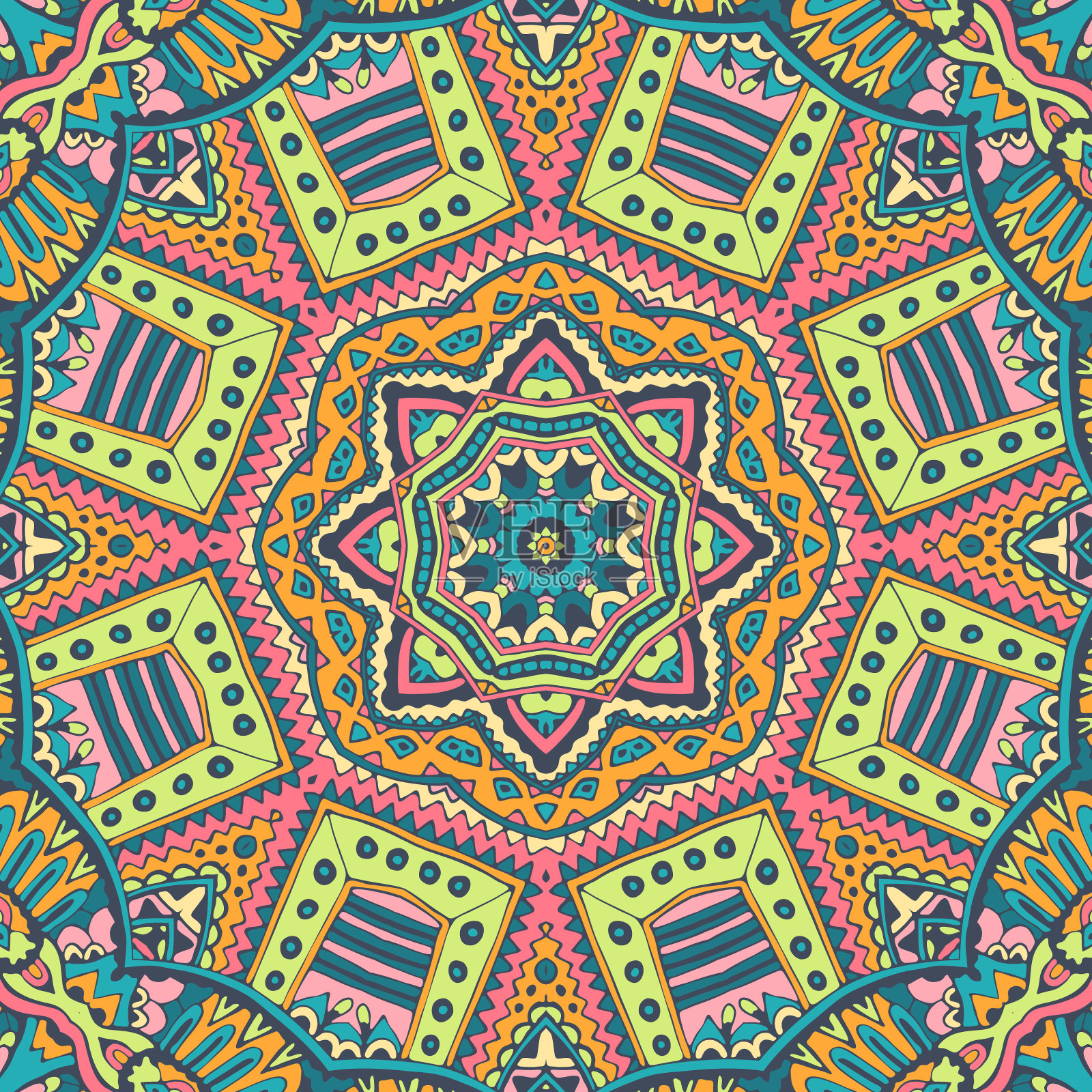 矢量手绘涂鸦曼荼罗花。民族插画涂鸦风格。插画图片素材