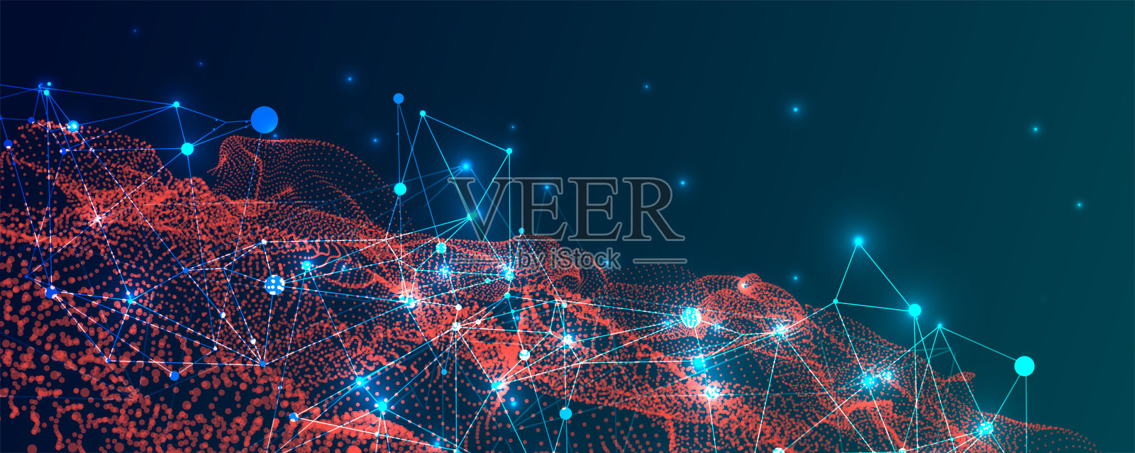 摘要神经丛向量背景。发光粒子动态流动。插画图片素材