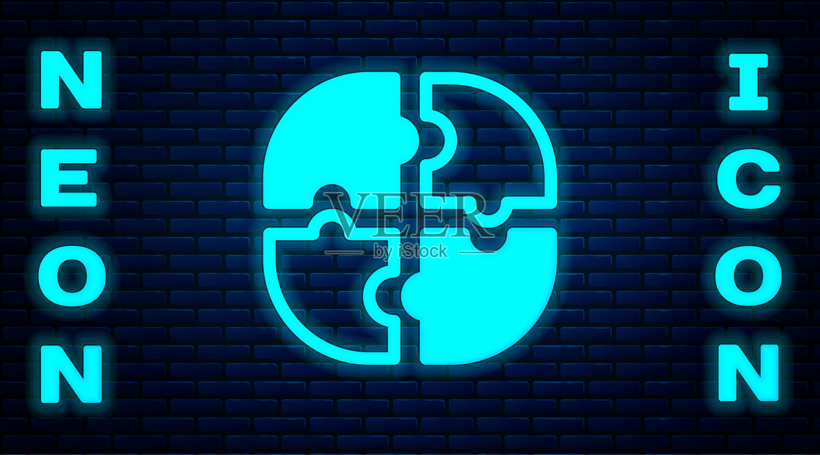 一块拼图图标孤立在砖墙背景上。商业，营销，财务，模板，布局，信息图，互联网概念。向量图标素材