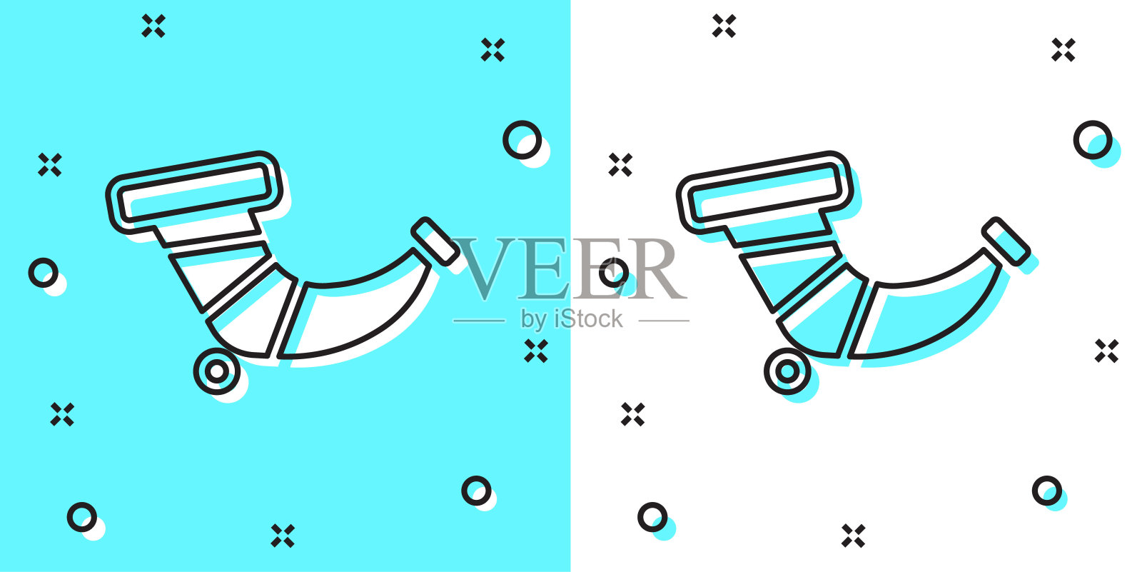 黑线狩猎喇叭图标孤立在绿色和白色背景。随机动态形状。向量插画图片素材