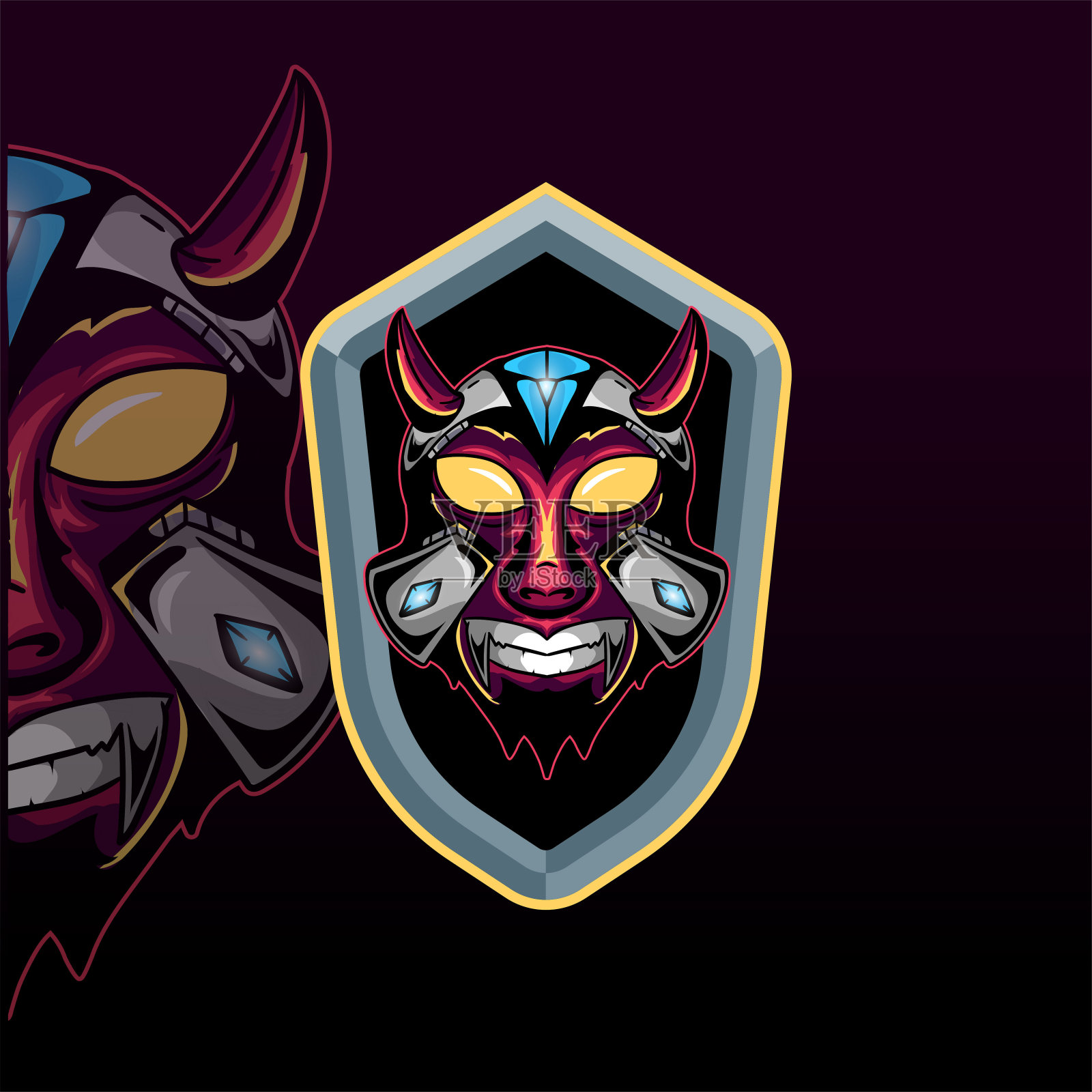 角头骨mecha与钻石矢量图形设计插图插画图片素材