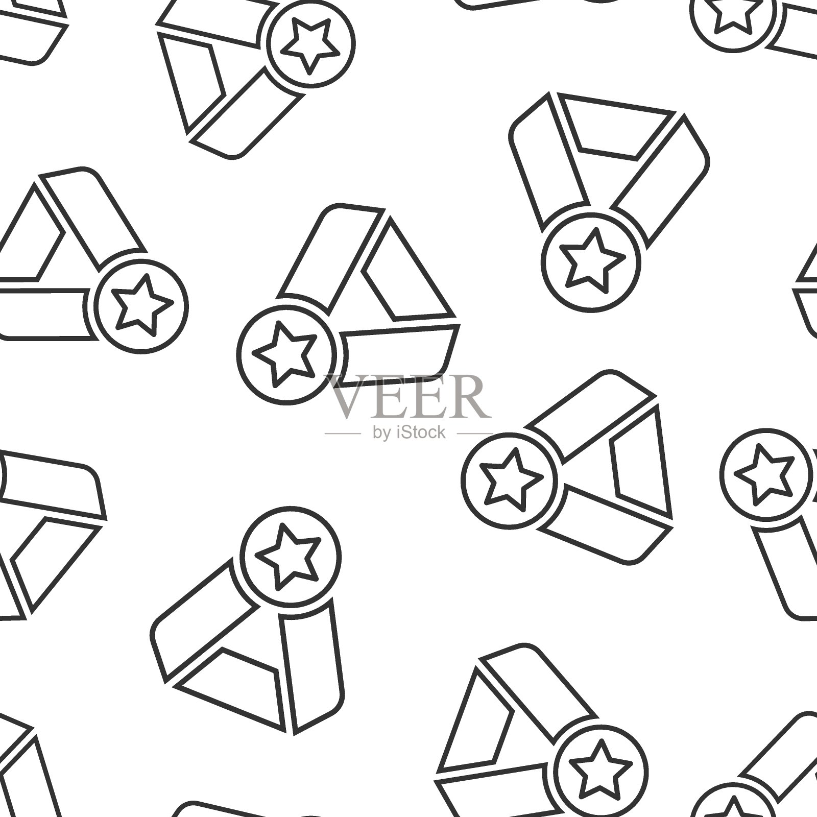 奖牌图标在平坦的风格。奖标志矢量插图上白色孤立的背景。奖杯奖无缝模式经营理念。插画图片素材