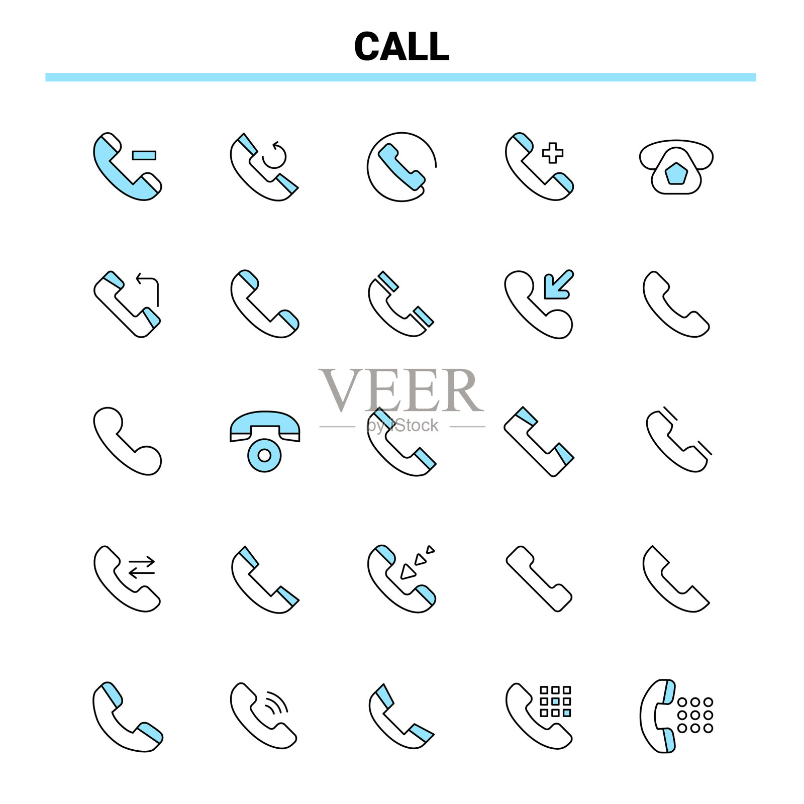 25呼叫黑色和蓝色图标设置创意图标图标素材