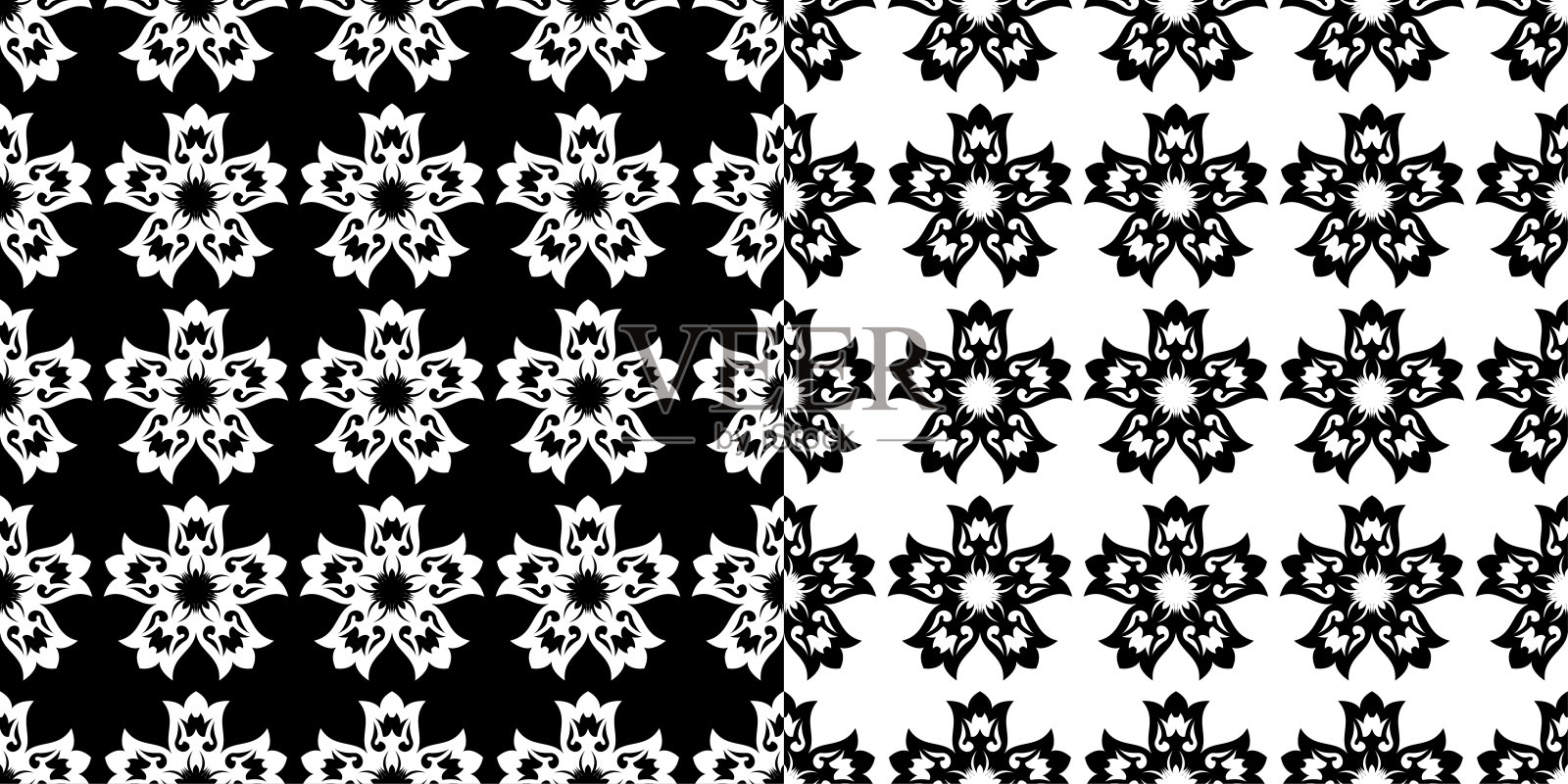 花卉无缝模式。黑白背景编辑插画图片素材