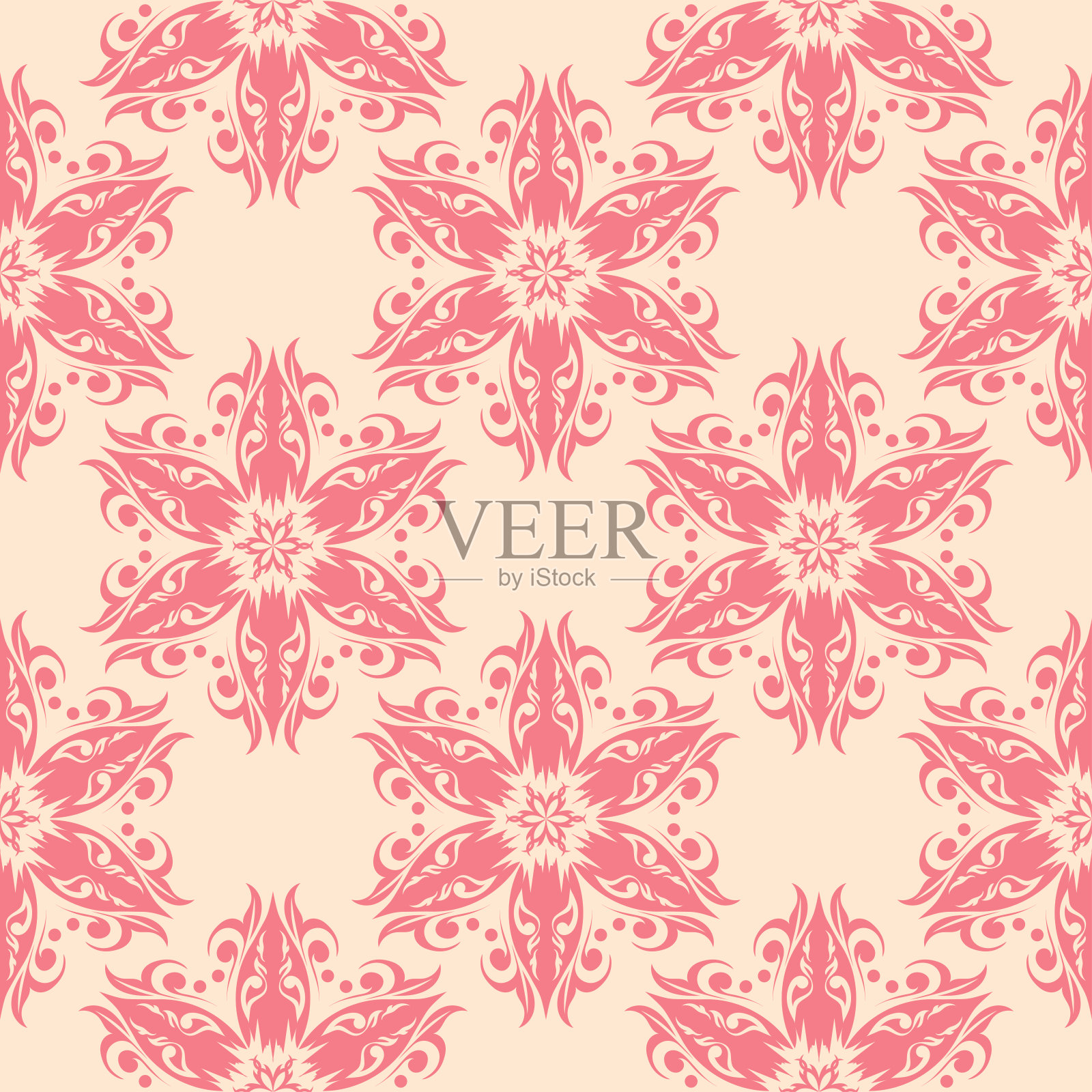 花卉无缝模式。米色背景上的粉色设计插画图片素材