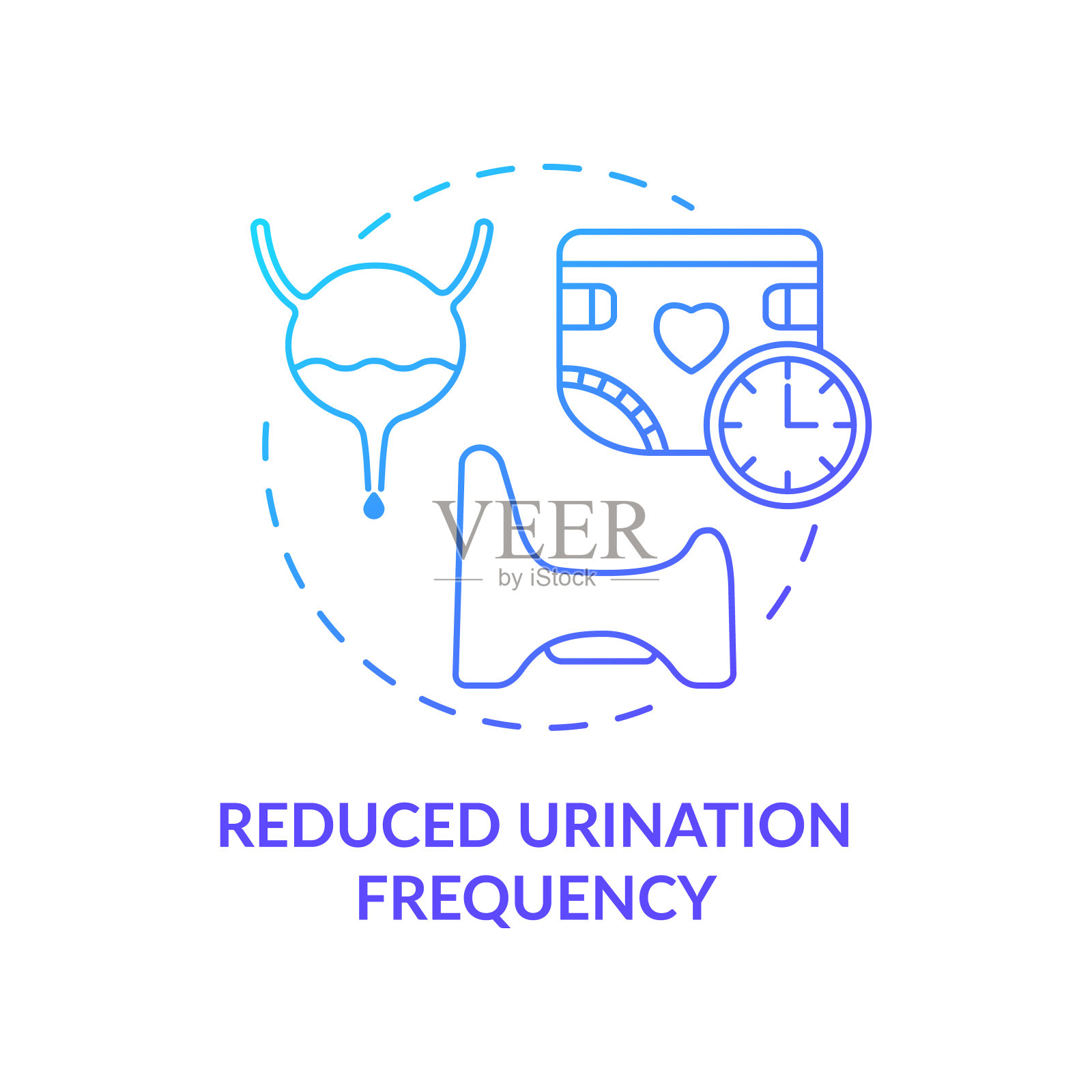 减少排尿频率蓝色概念图标。消化系统有问题。膀胱不适。轮状病毒症状意念细线说明。矢量隔离轮廓RGB彩色绘图插画图片素材