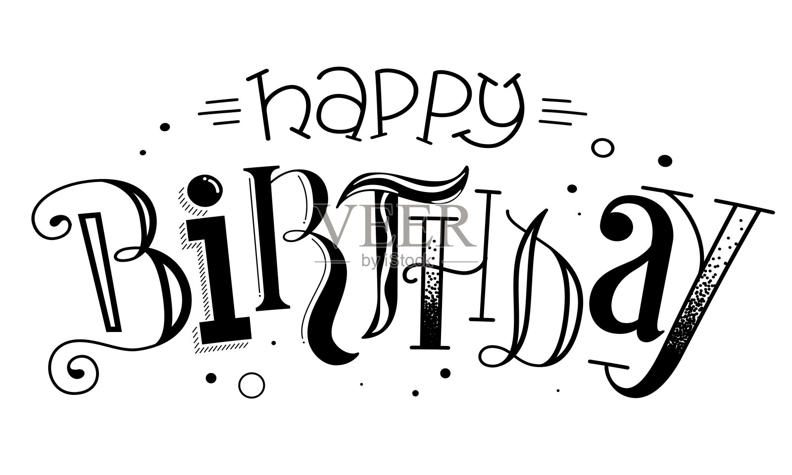 生日快乐!黑色手写字母卡片插画图片素材