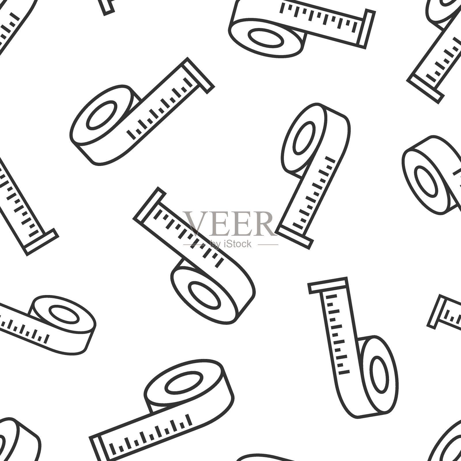 测量磁带图标在平面风格。标尺符号矢量插图上白色孤立的背景。米无缝模式的经营理念。插画图片素材