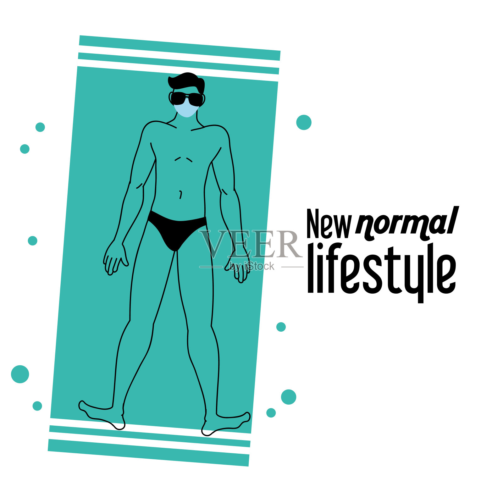 海滩上戴着面具和泳衣的男人插画图片素材