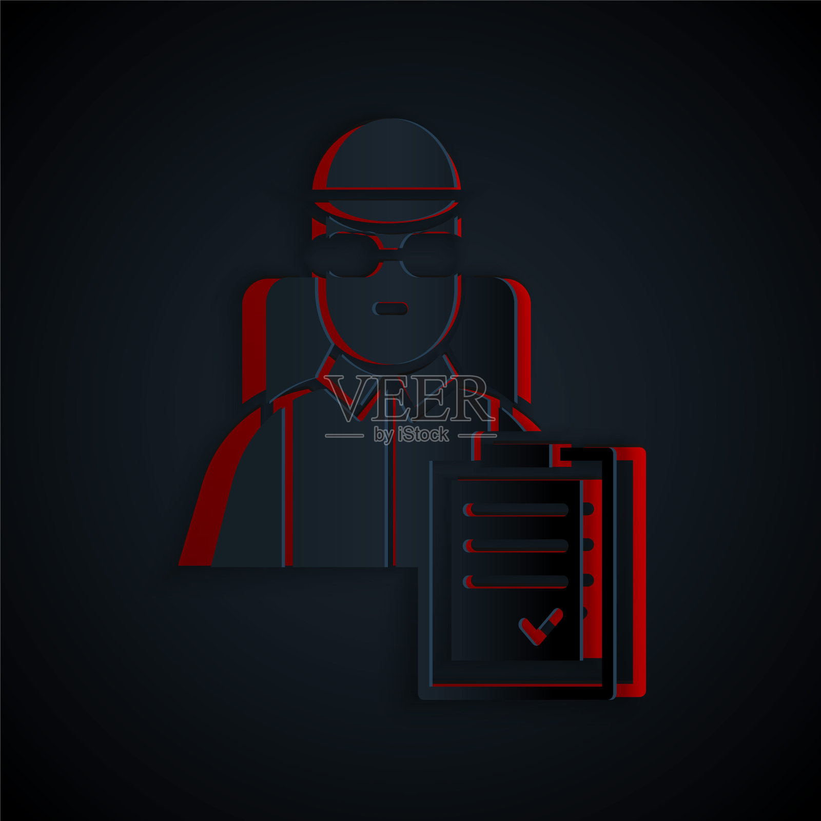 剪纸快递员纸箱送货图标，黑色背景。矢量插画插画图片素材