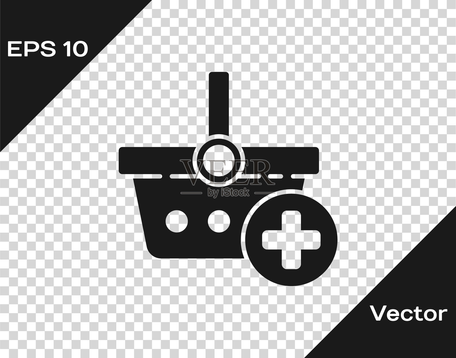 黑色添加到购物篮图标孤立的透明背景。网上购物的概念。送货服务。超市篮的象征。矢量图插画图片素材