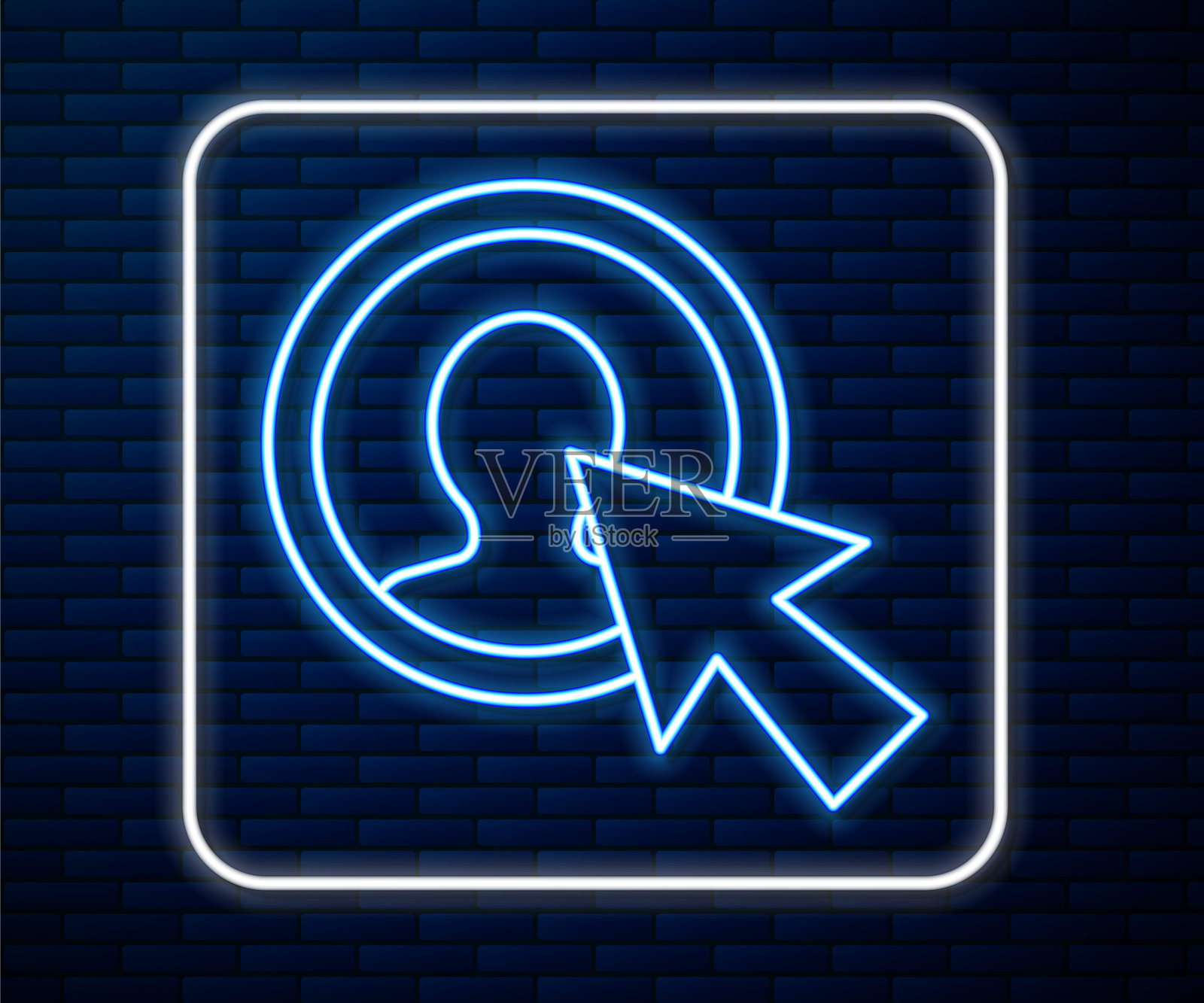 发光的霓虹灯线的人在商业西装图标隔离在砖墙背景。业务头像符号-用户配置文件图标。男性用户签名。矢量图图标素材