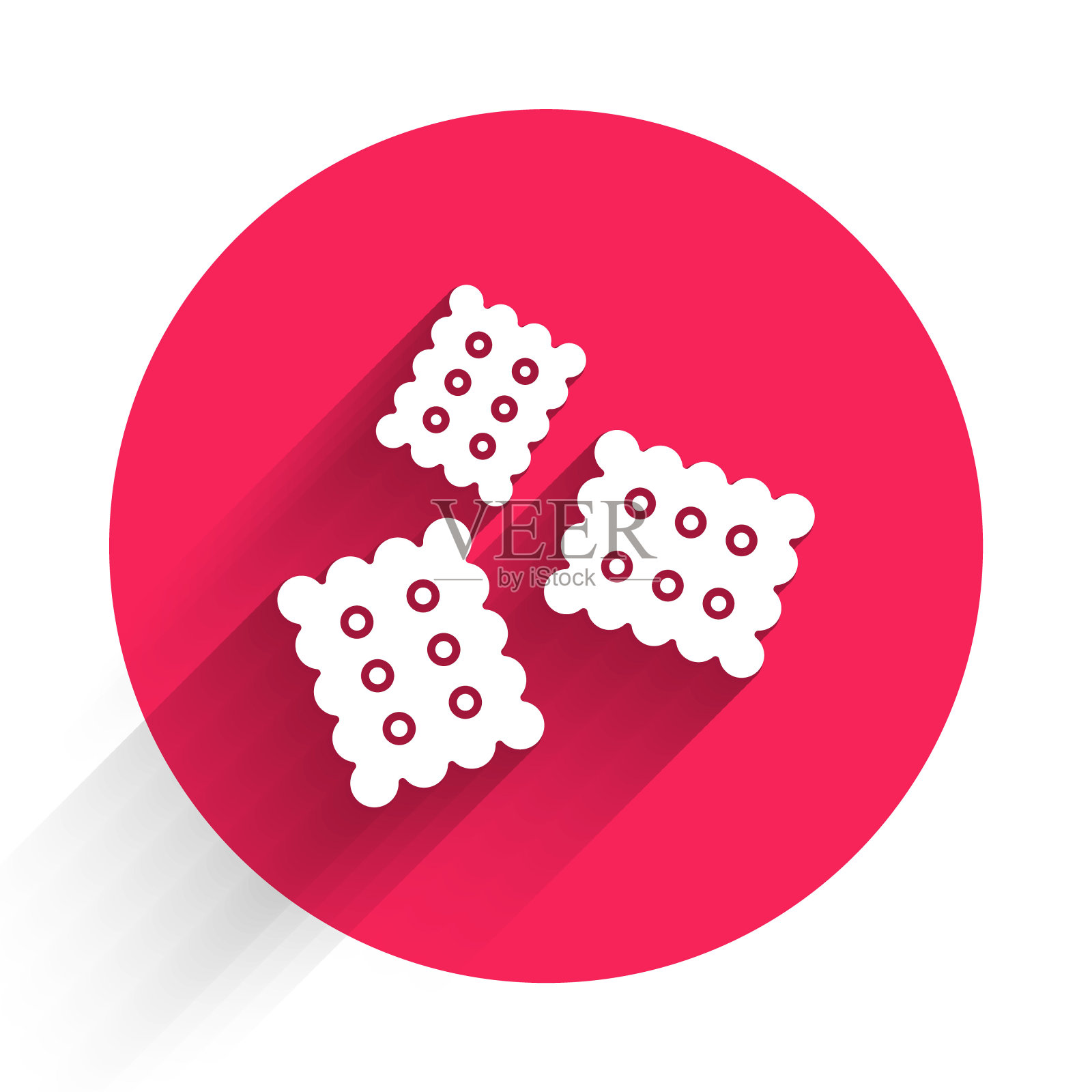 白色饼干饼干图标孤立与长影子。甜的饼干。红色圆圈按钮。矢量图插画图片素材