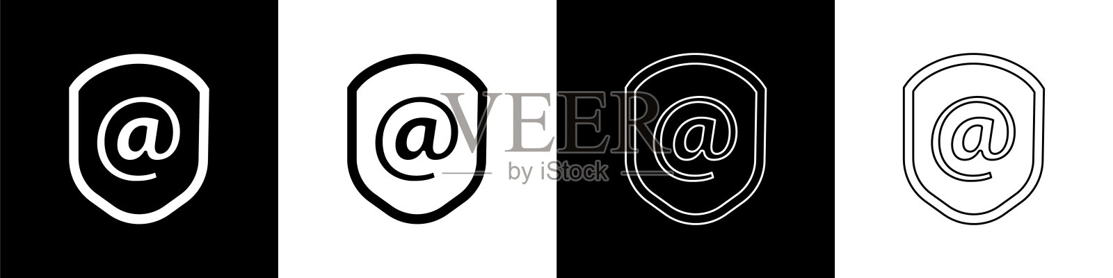 设置屏蔽与邮件和电子邮件图标隔离在黑色和白色背景。警卫队的迹象。安全、安全、保护、隐私的理念。矢量图设计元素图片