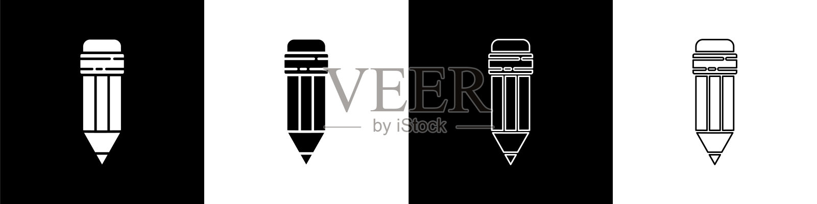 设置铅笔与橡皮图标隔离在黑白背景上。绘画和教育工具。学校办公室标志。矢量图插画图片素材