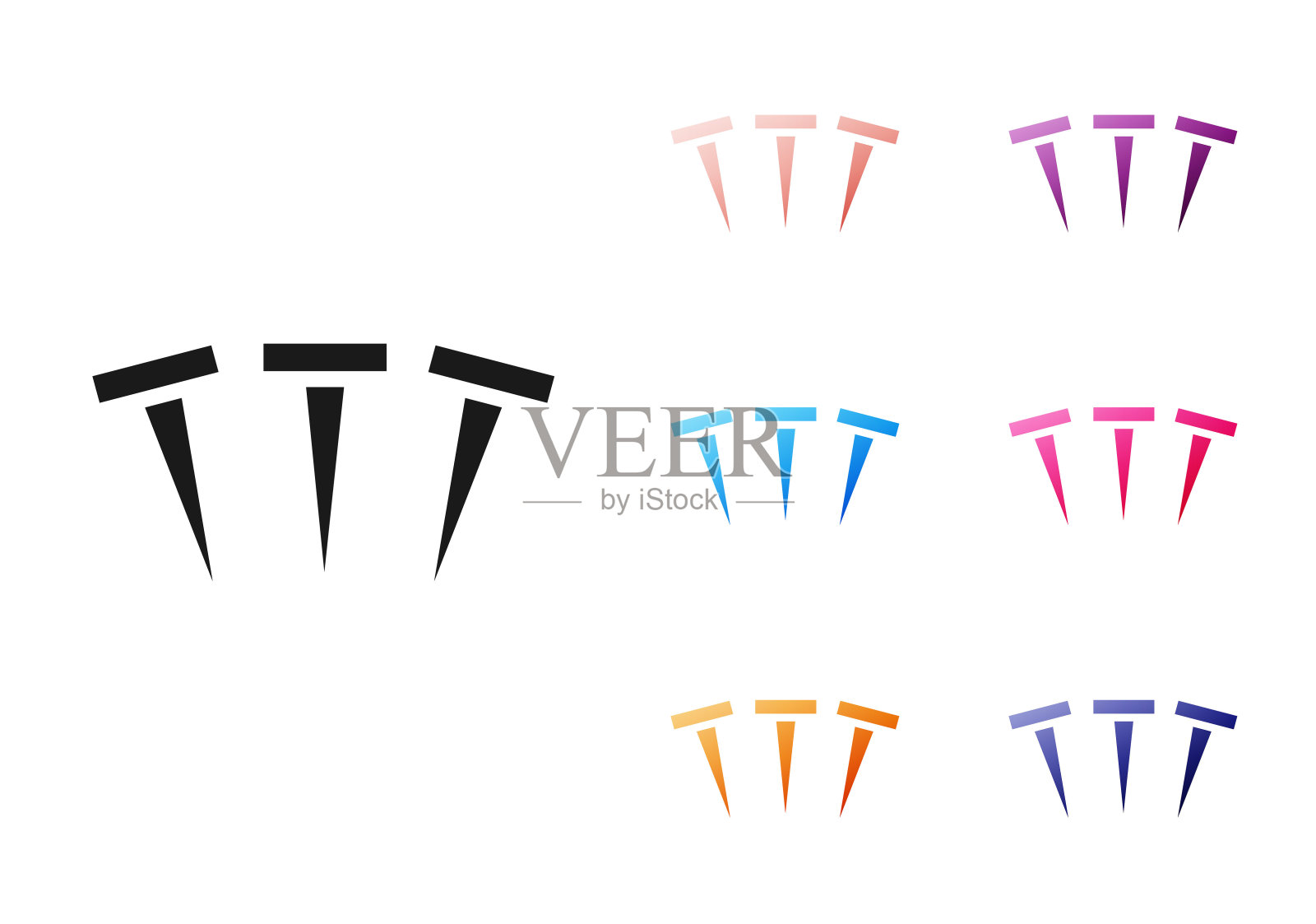 黑色金属指甲图标孤立在白色背景。设置图标丰富多彩。向量插画图片素材