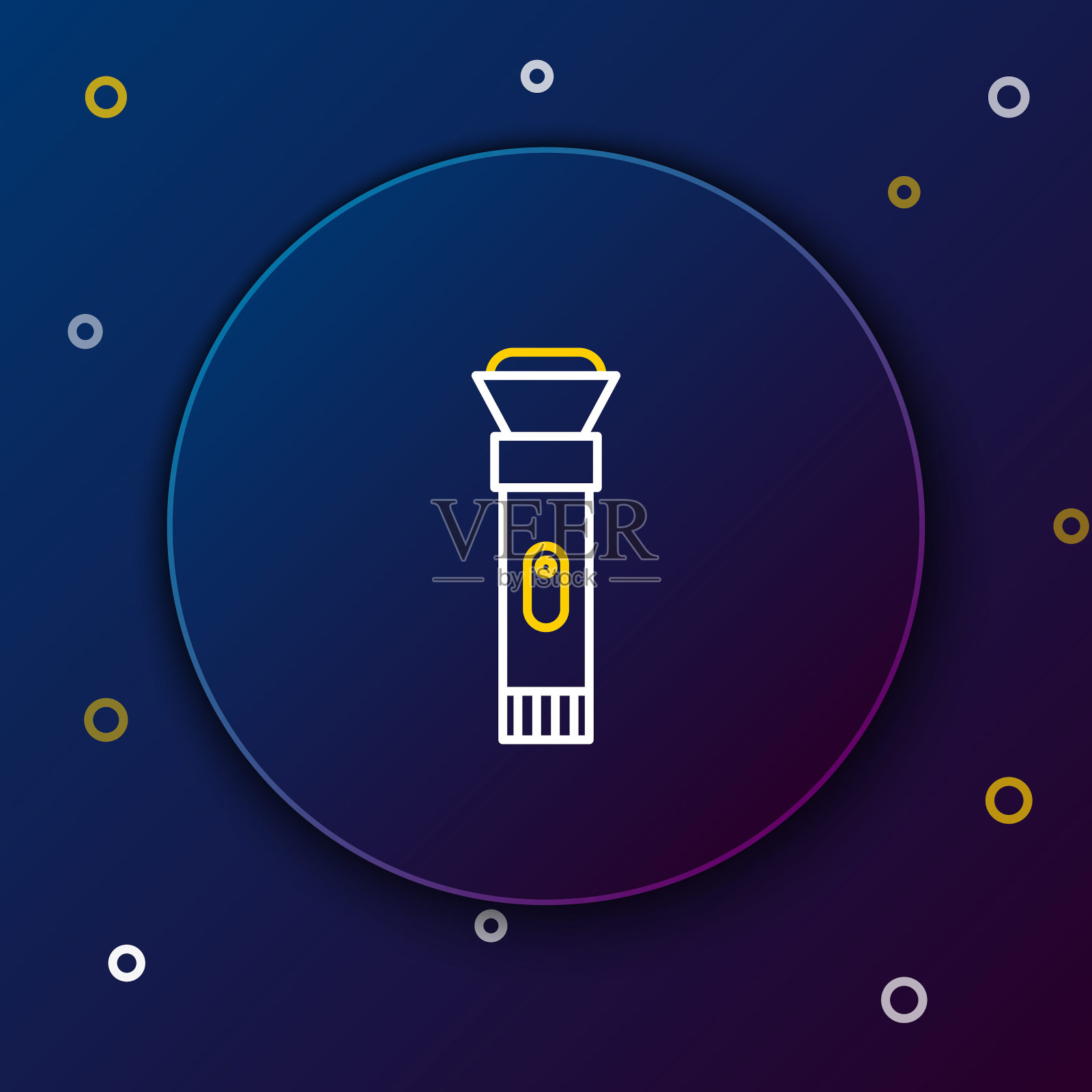 线手电筒图标隔离在蓝色背景。色彩斑斓的轮廓的概念。向量插画图片素材