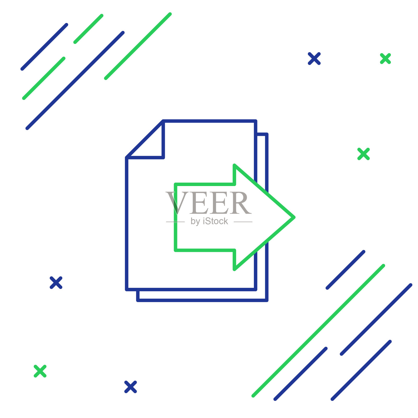 Line Next page箭头图标隔离在白色背景上。带箭头的文件文件。发送文档。色彩斑斓的轮廓的概念。向量插画图片素材