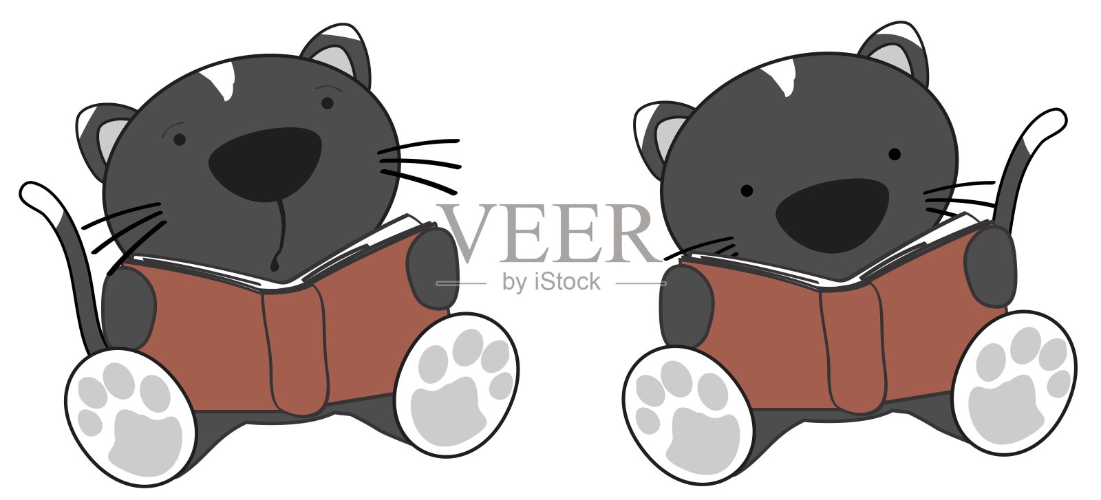 可爱的小猫咪抱着藏书集设计元素图片