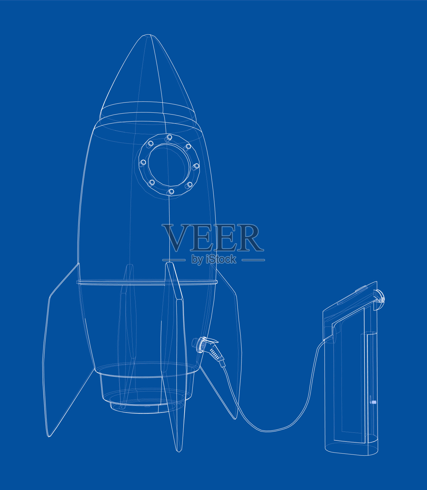 电动火箭充电站示意图。向量插画图片素材