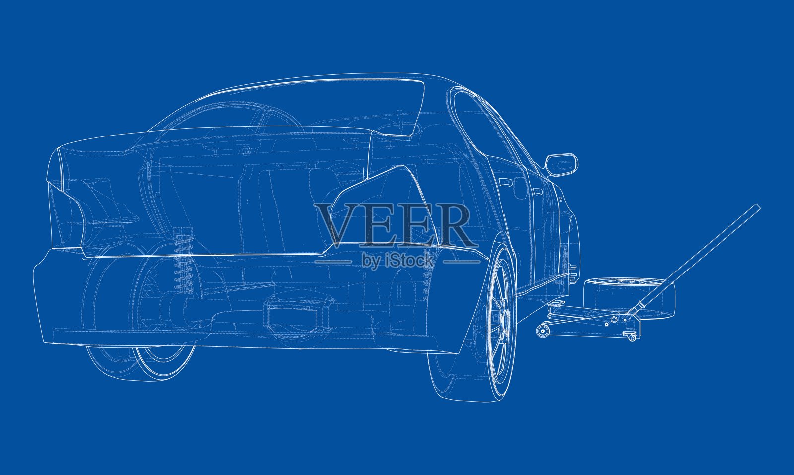 概念车与地板车千斤顶。向量插画图片素材