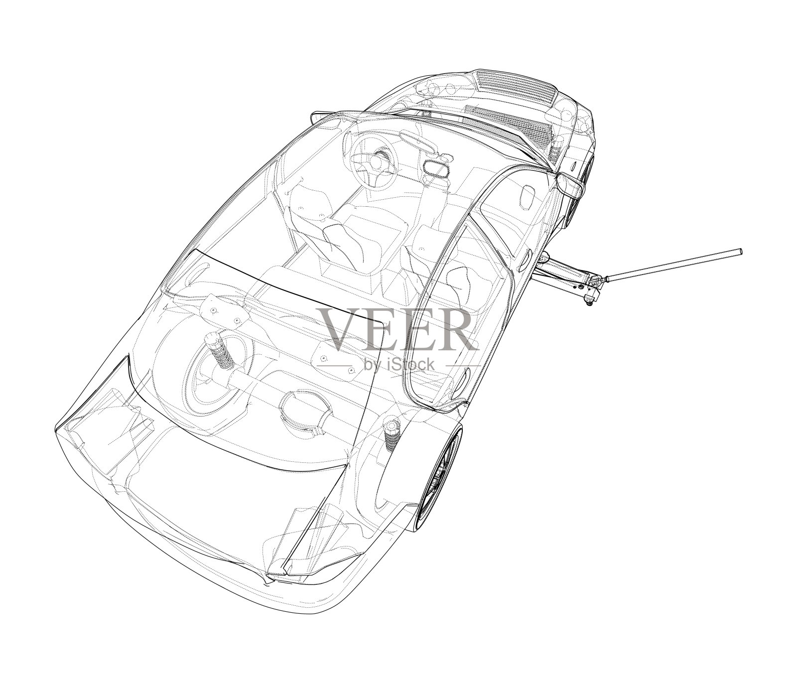 概念车与地板车千斤顶。向量设计元素图片