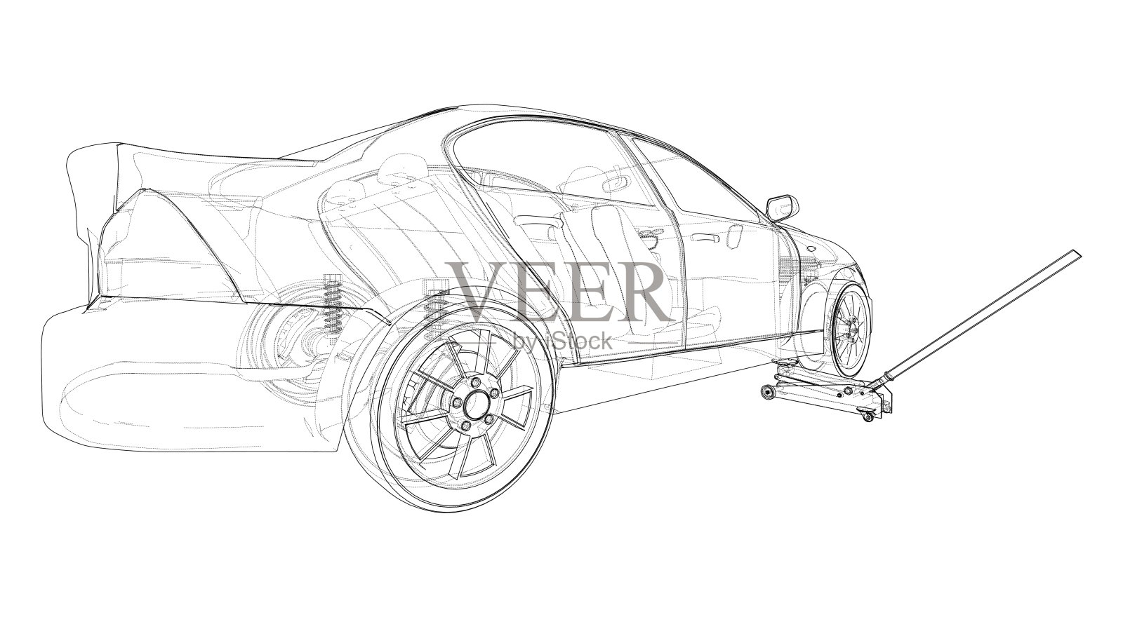 概念车与地板车千斤顶。向量插画图片素材