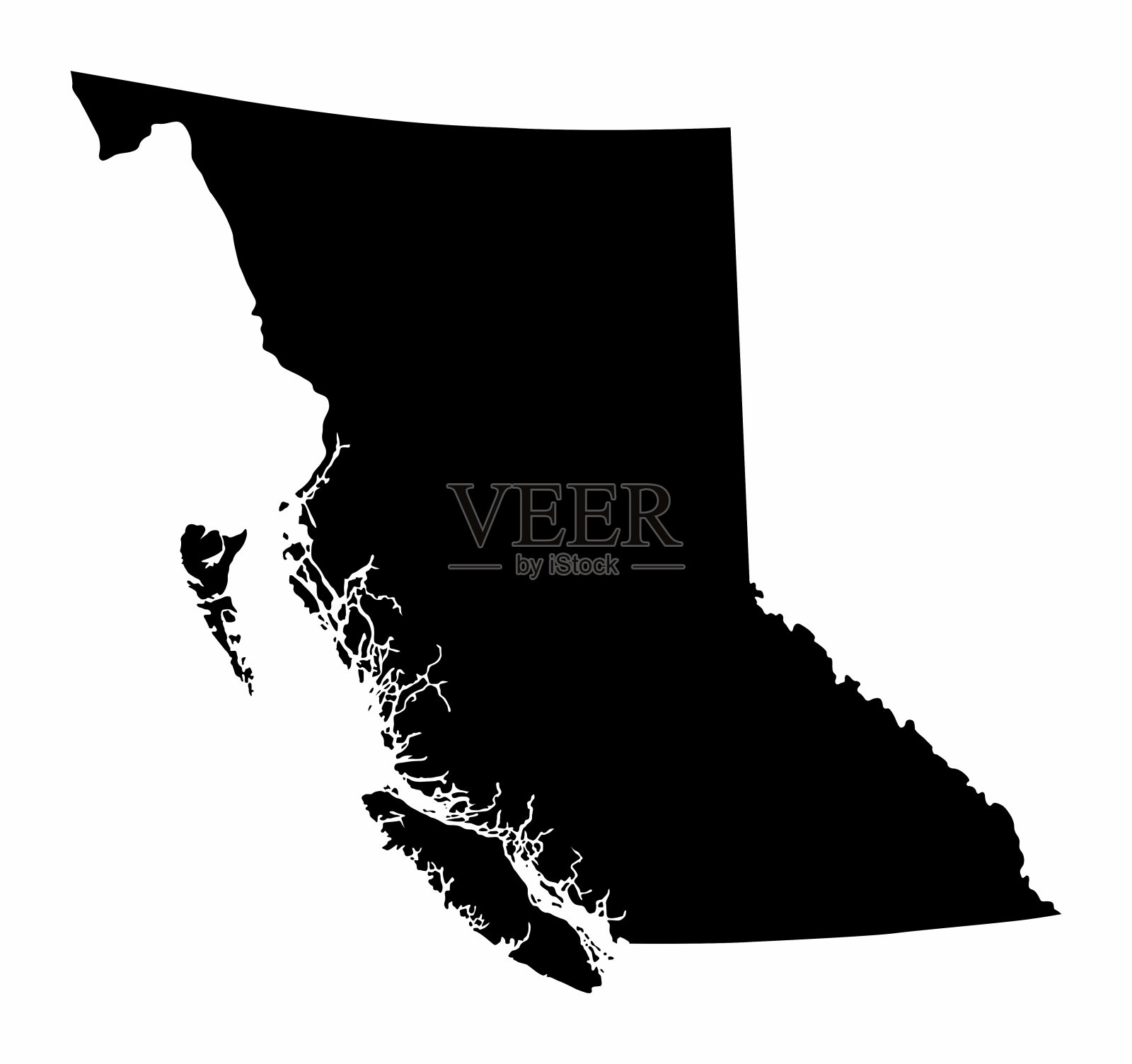 不列颠哥伦比亚省黑色剪影地图插画图片素材