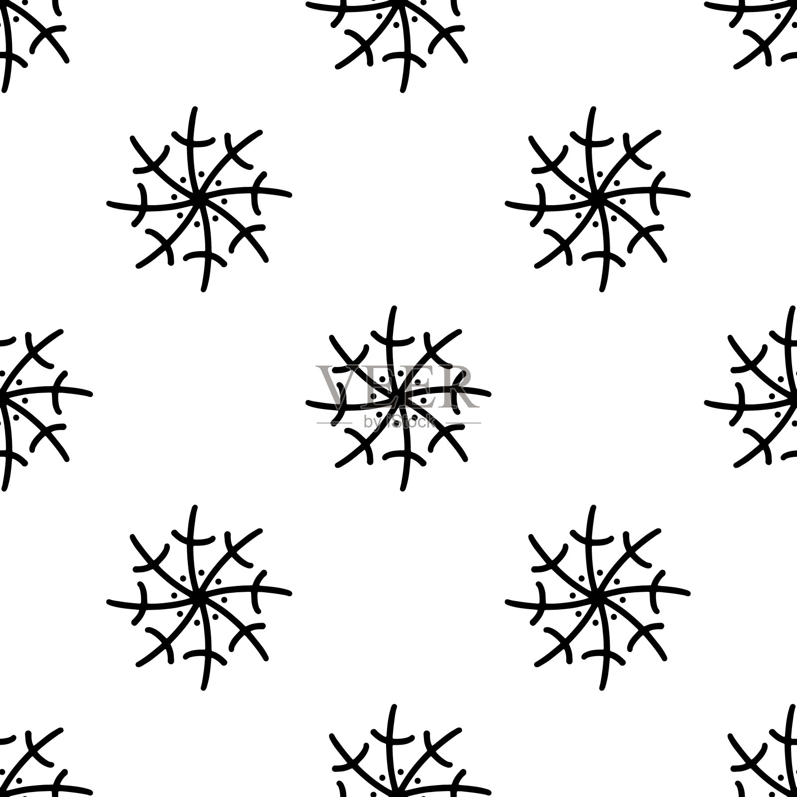 无缝图案的涂鸦抽象雪花。孤立在白色背景上。矢量插图。插画图片素材