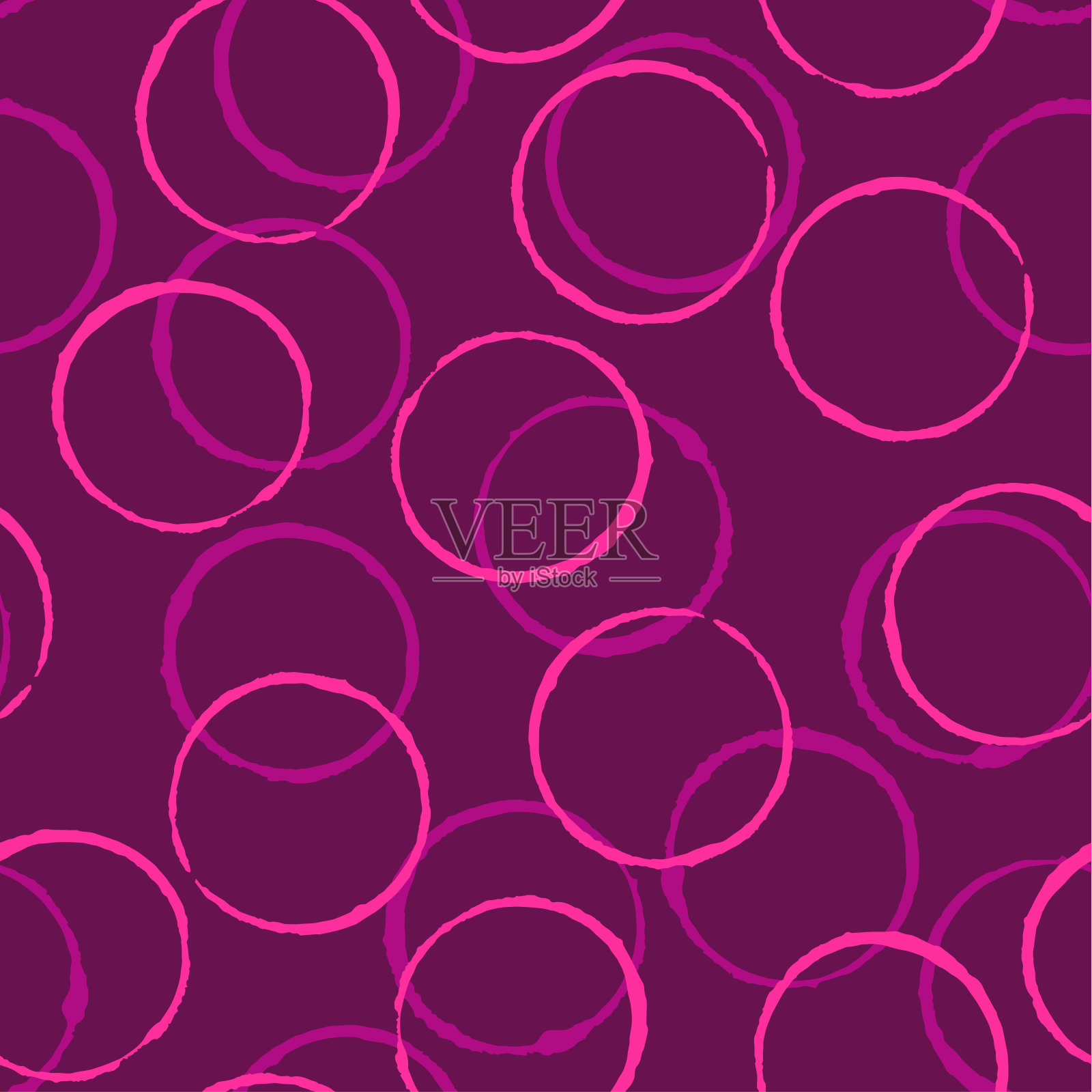 紫色背景上的紫色圆无缝图案。矢量设计的纺织品，背景，衣服，包装纸，网站和墙纸。时尚插画无缝图案。插画图片素材