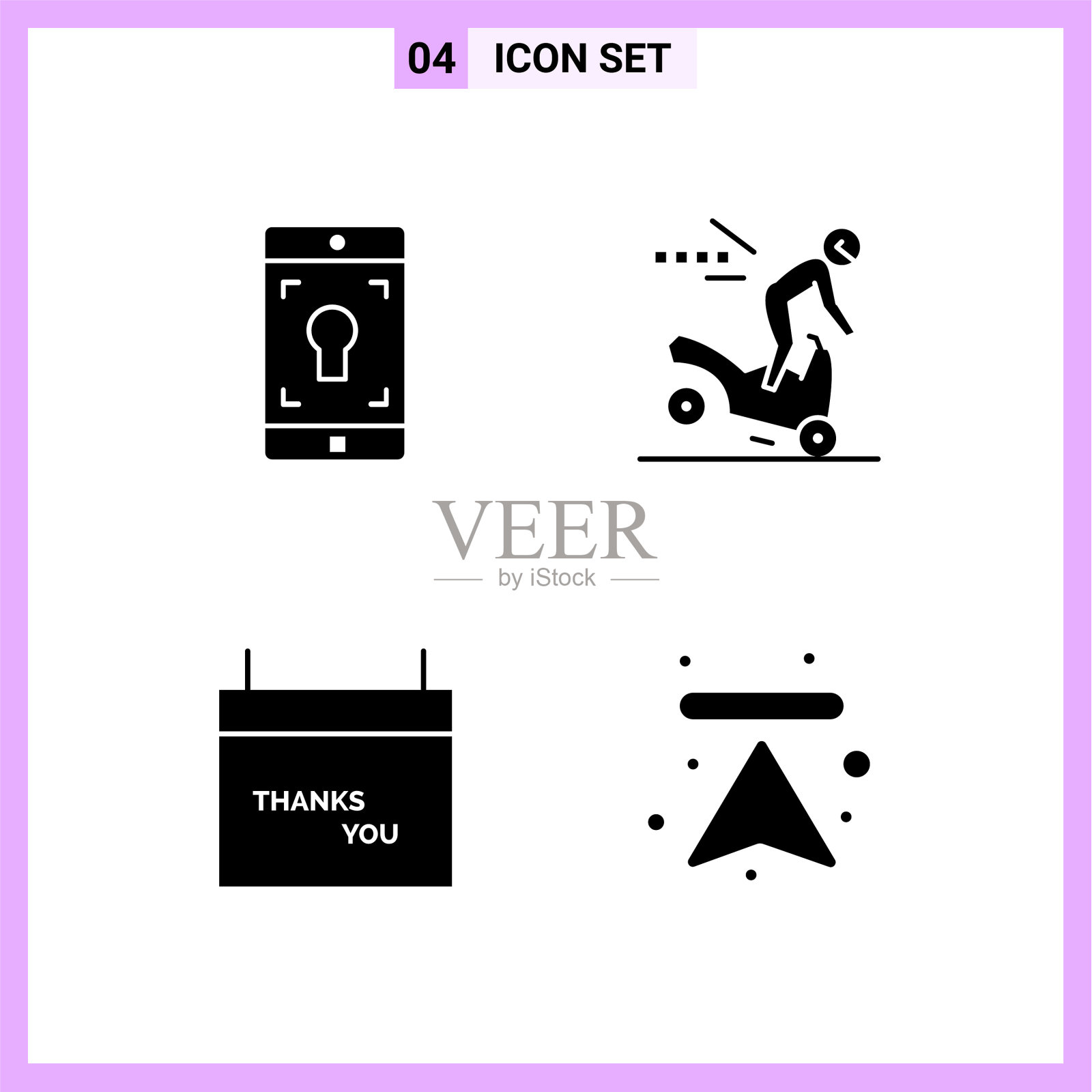 4个图标在固体风格的符号符号在白色图标素材