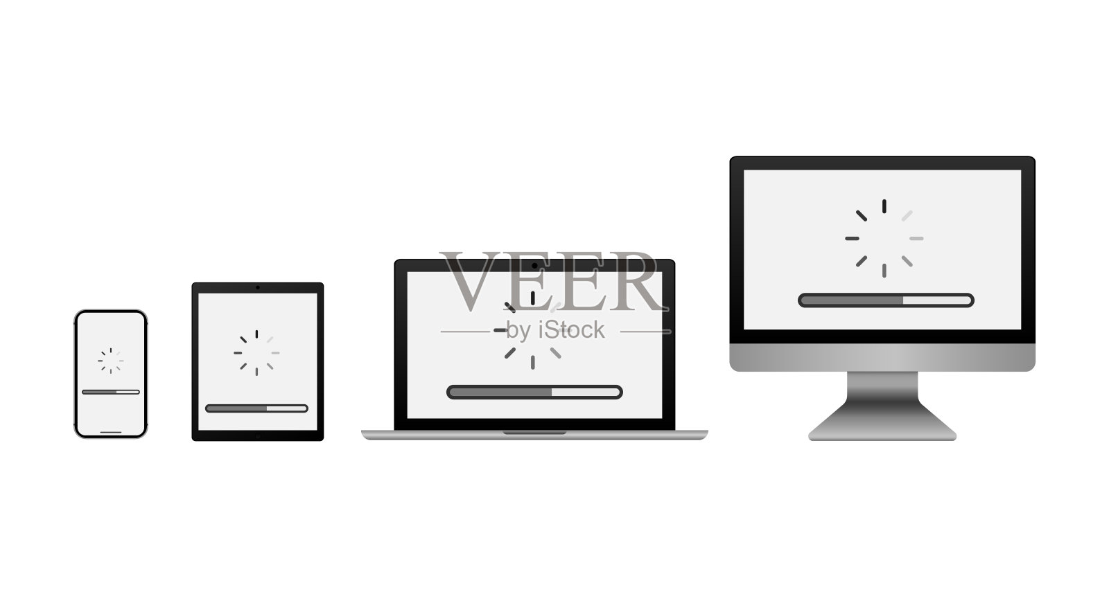 在屏幕上加载。电脑显示器。笔记本。平板电脑。智能手机。电话插画图片素材