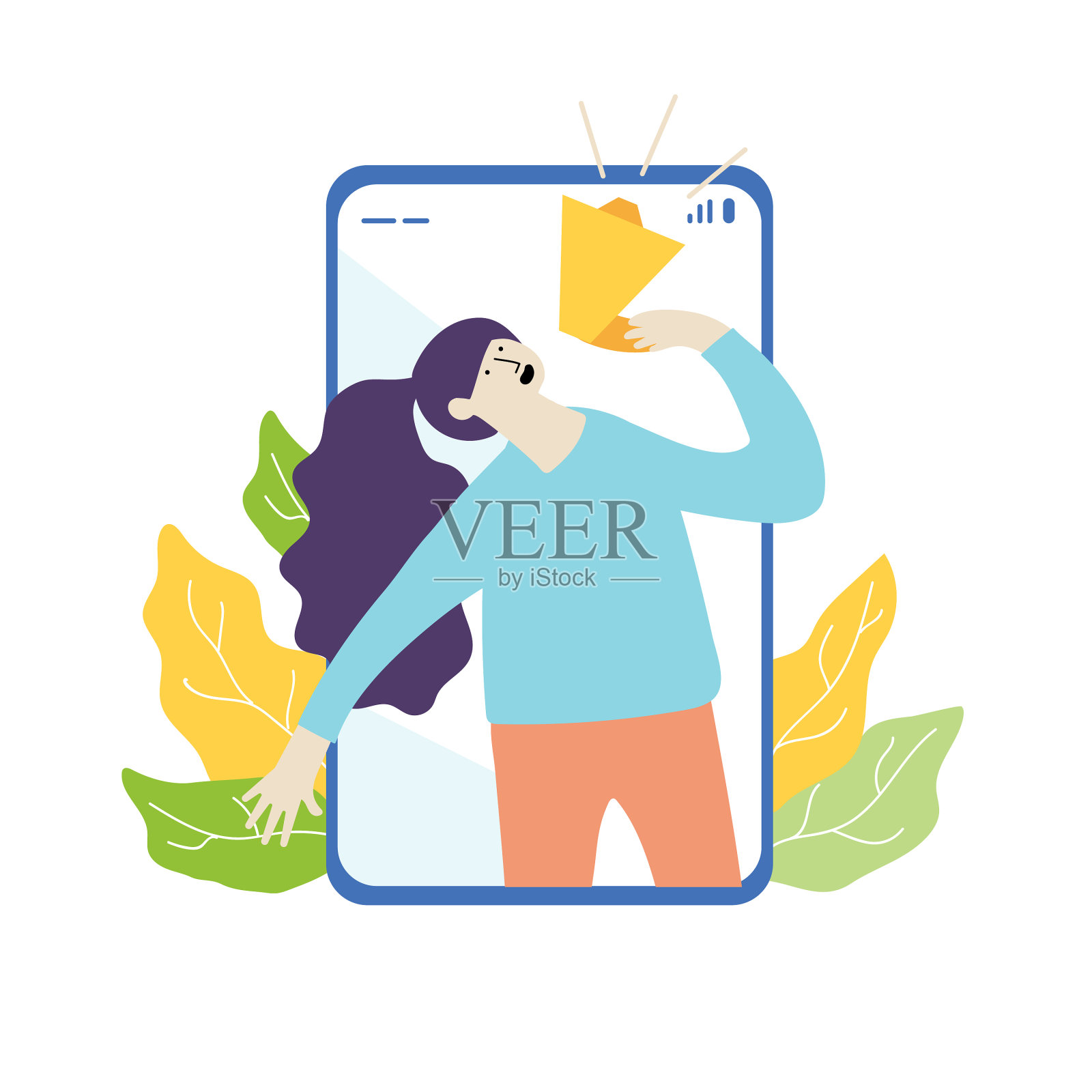 女人对着扩音器高喊最新消息设计元素图片