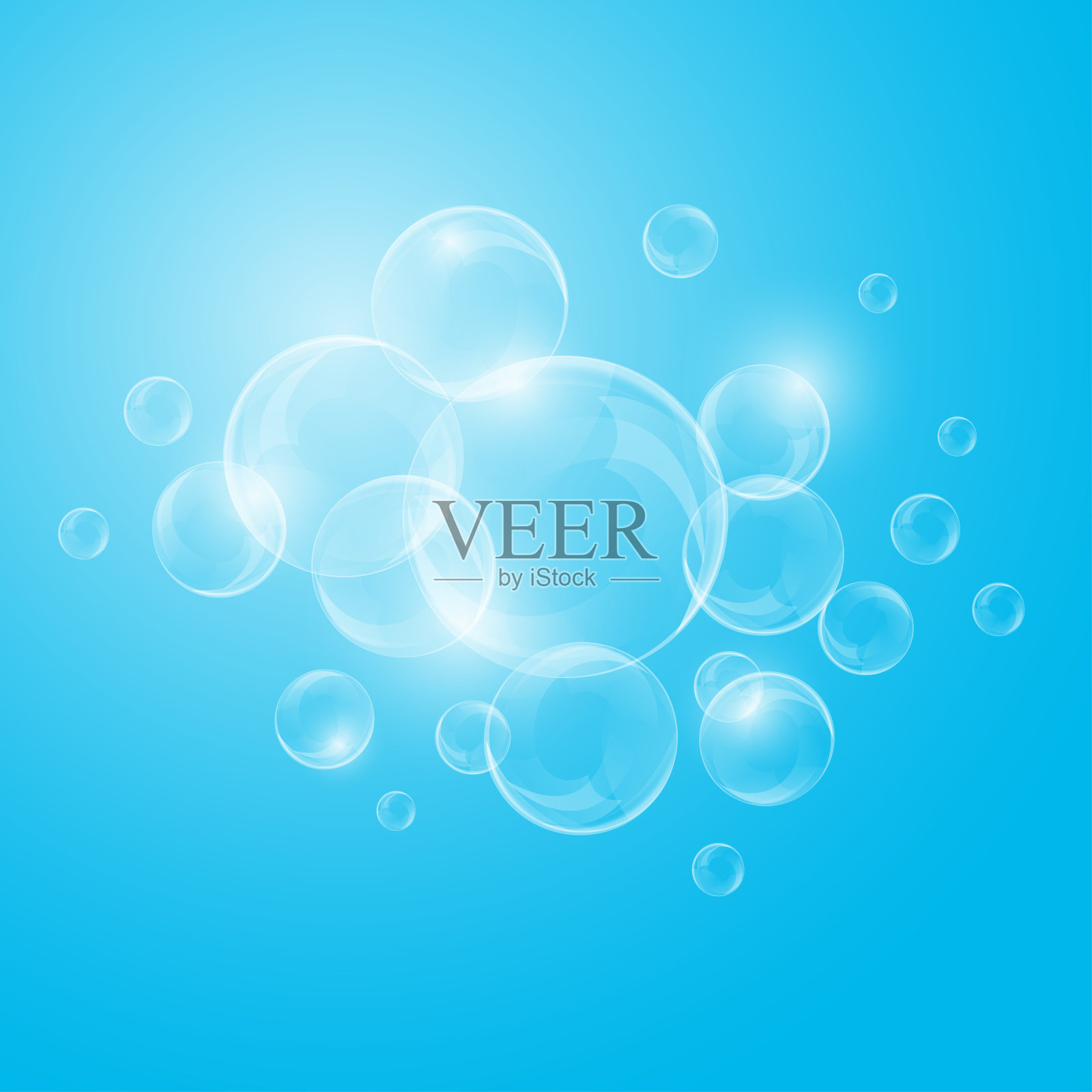 蓝色背景上的水泡插画图片素材