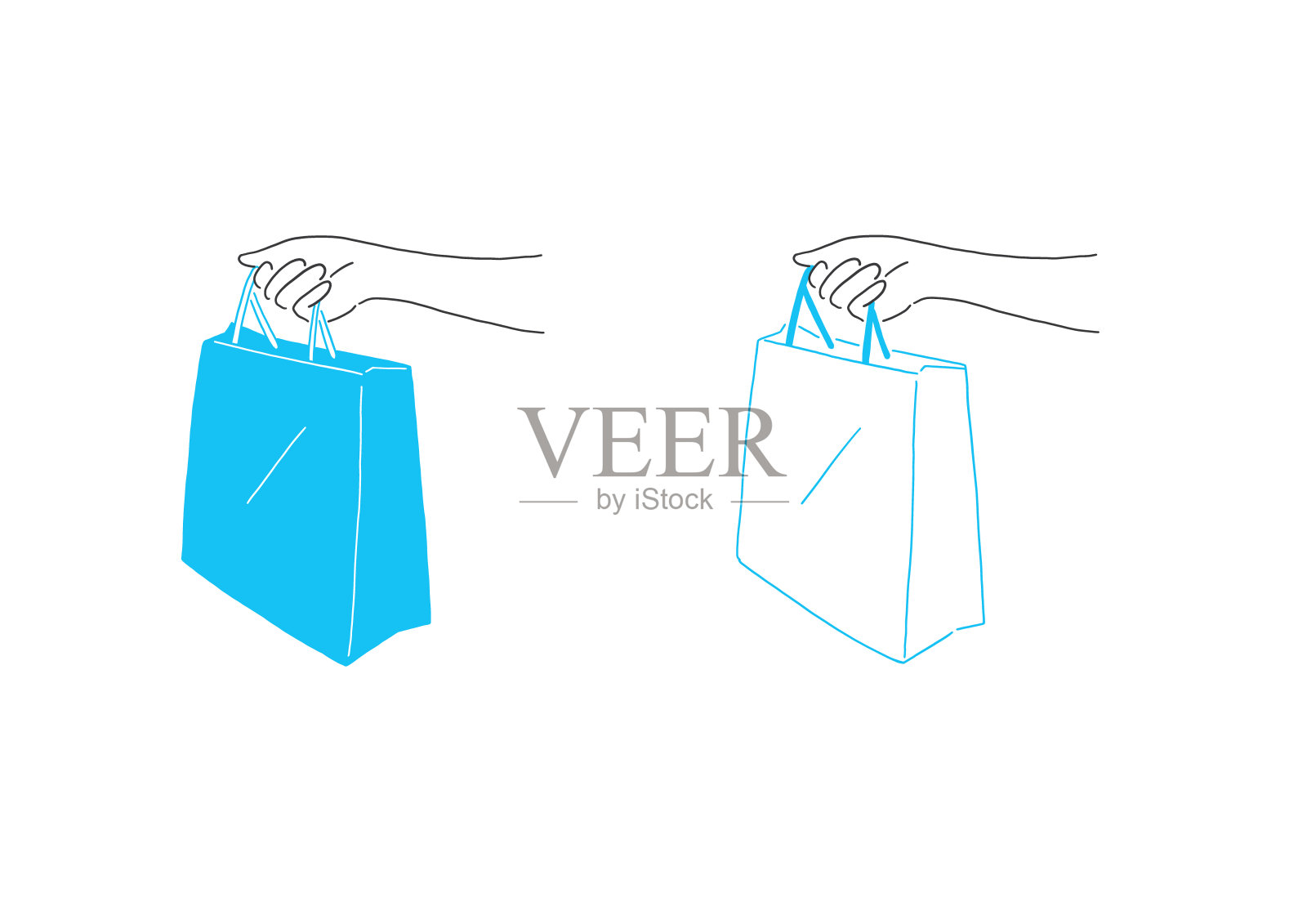 一只手拿着一个纸袋。易于编辑的矢量图层。插画图片素材