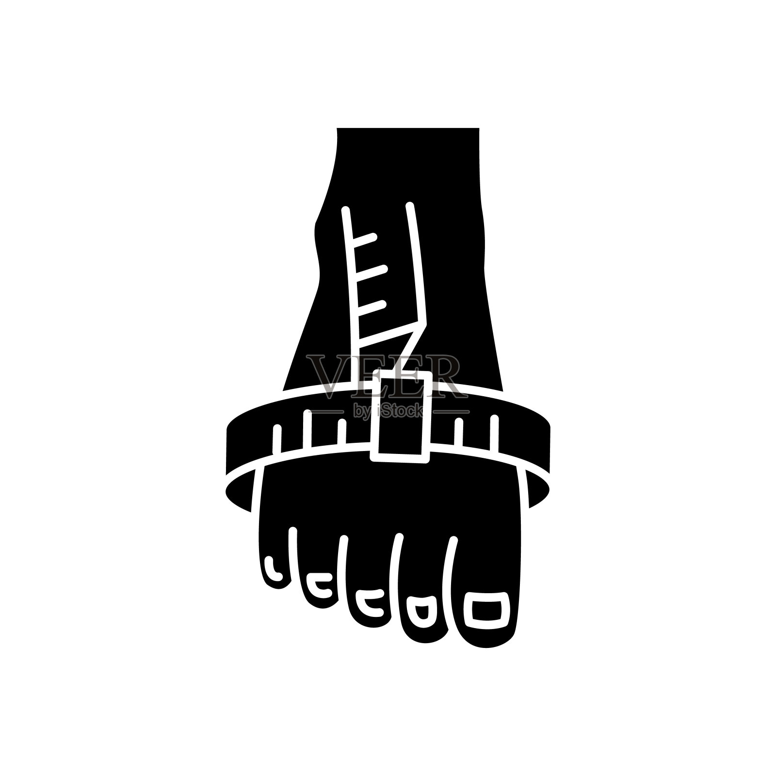 脚关节周长黑色字形图标。人脚的高度和宽度测量轮廓符号在空白。定制鞋体参数规范。向量孤立的插图插画图片素材