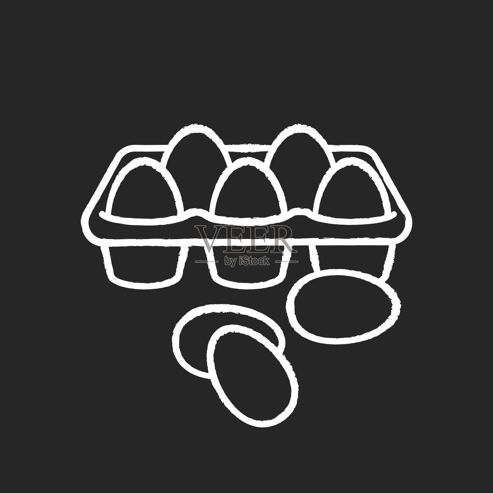 鸡蛋粉笔白色图标上的黑色背景插画图片素材