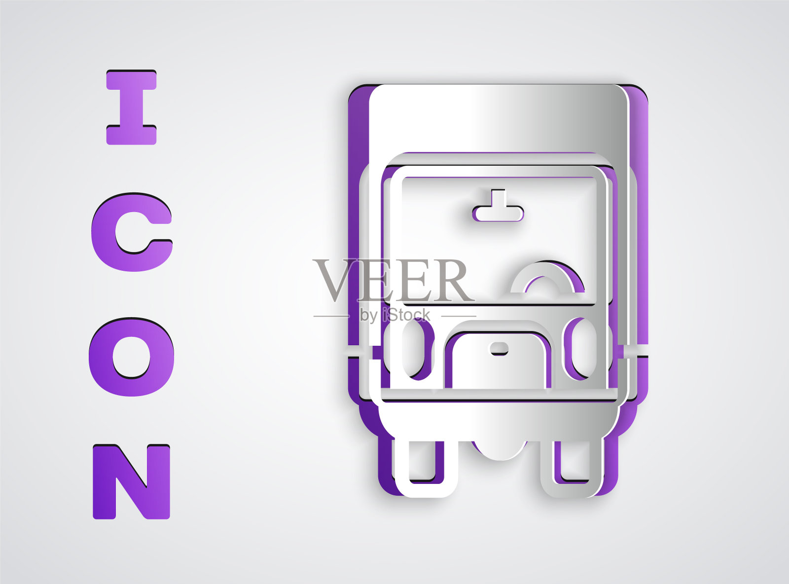 剪纸货运卡车车辆图标隔离在灰色背景。纸艺术风格。向量图标素材