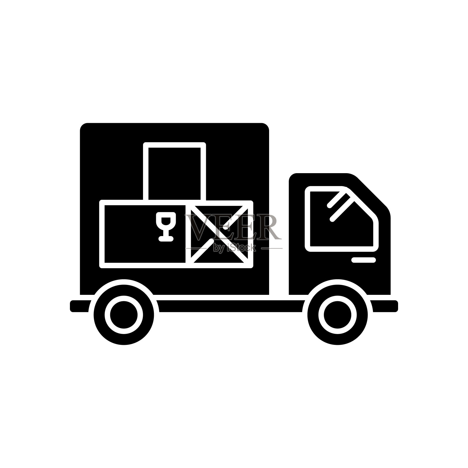 收货黑色字形图标。物流、配送、商品配送服务。货物运输，产品供应。白色空间上的剪影符号。向量孤立的插图图标素材