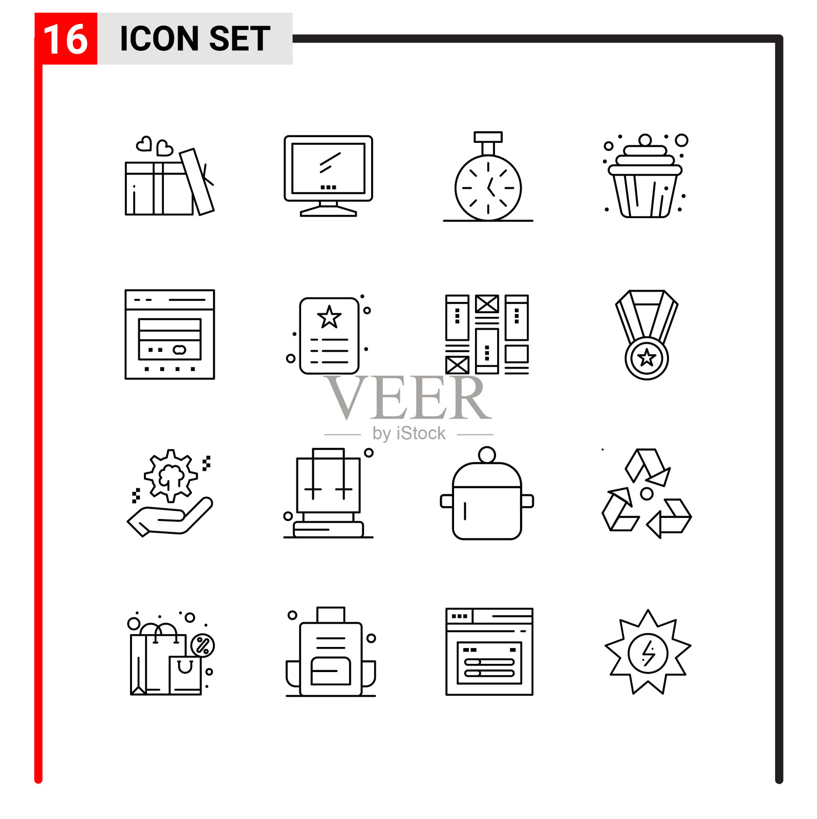 16个通用图标用于网站设计打印和图标素材