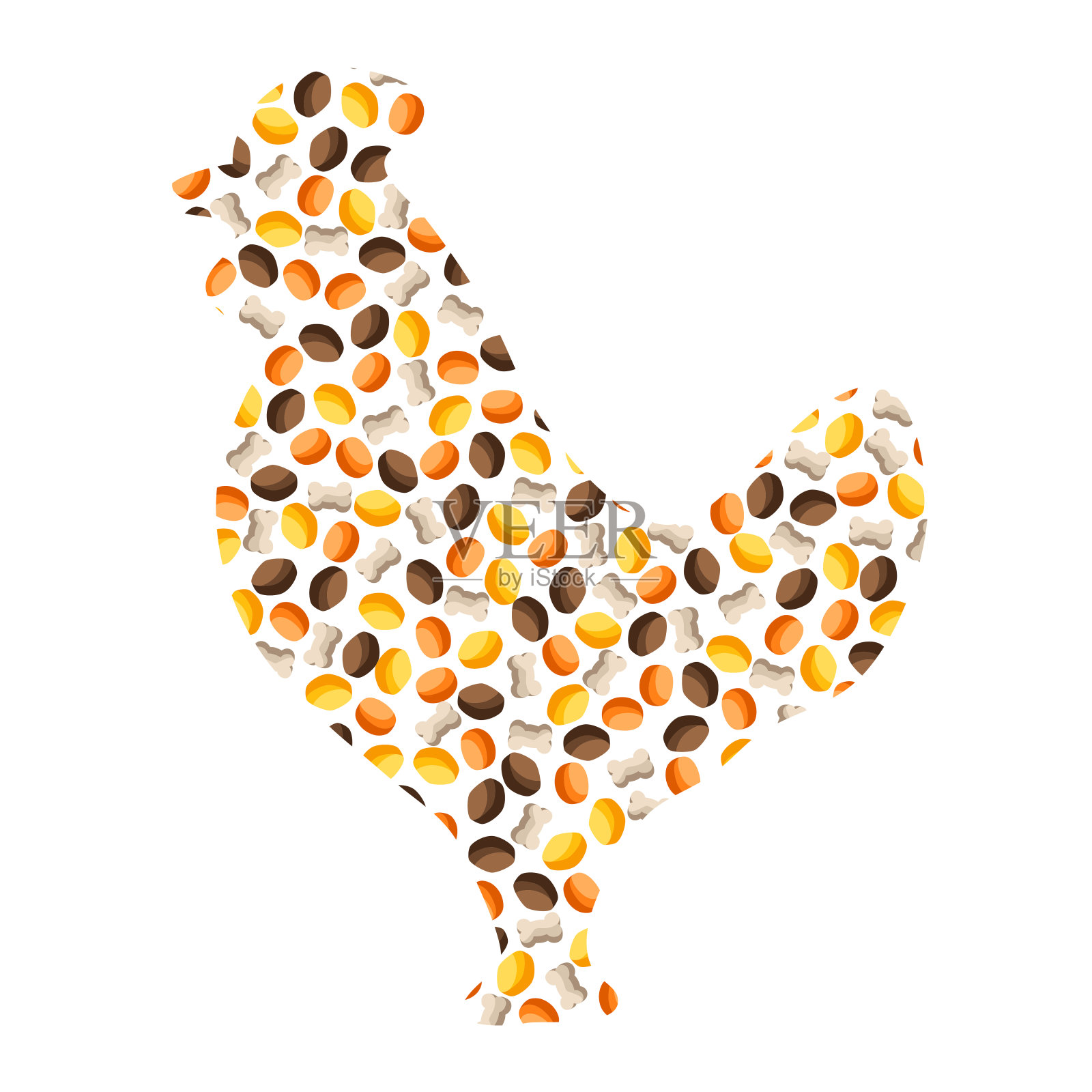 背景为猫或狗的鸡干粮。插画图片素材