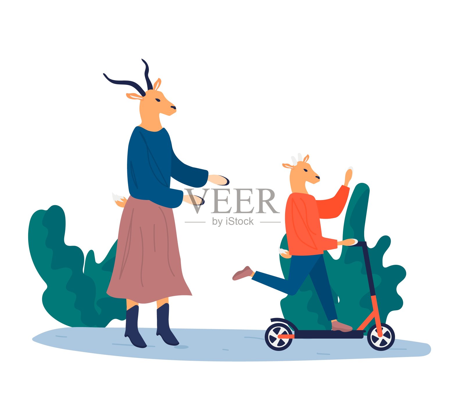 和孩子们一起散步插画图片素材