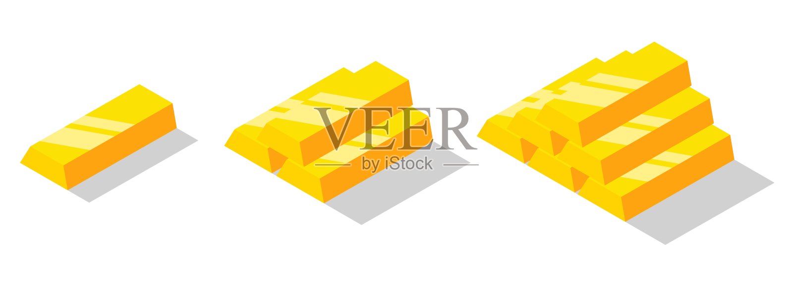 等距金条设置。孤立的金砖或金锭插画图片素材