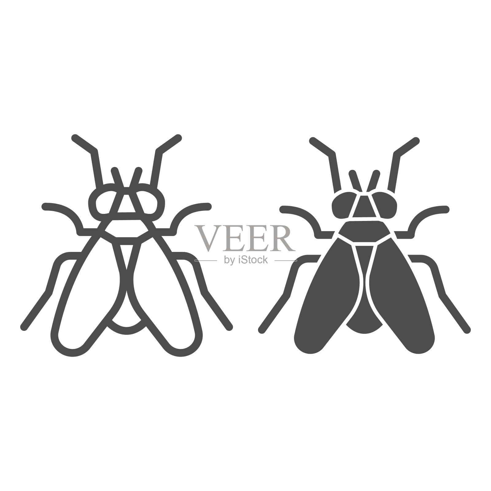 摇蚊线和固体图标，昆虫概念，苍蝇标志的白色背景，摇蚊图标在轮廓风格的移动概念和网页设计。矢量图形。图标素材