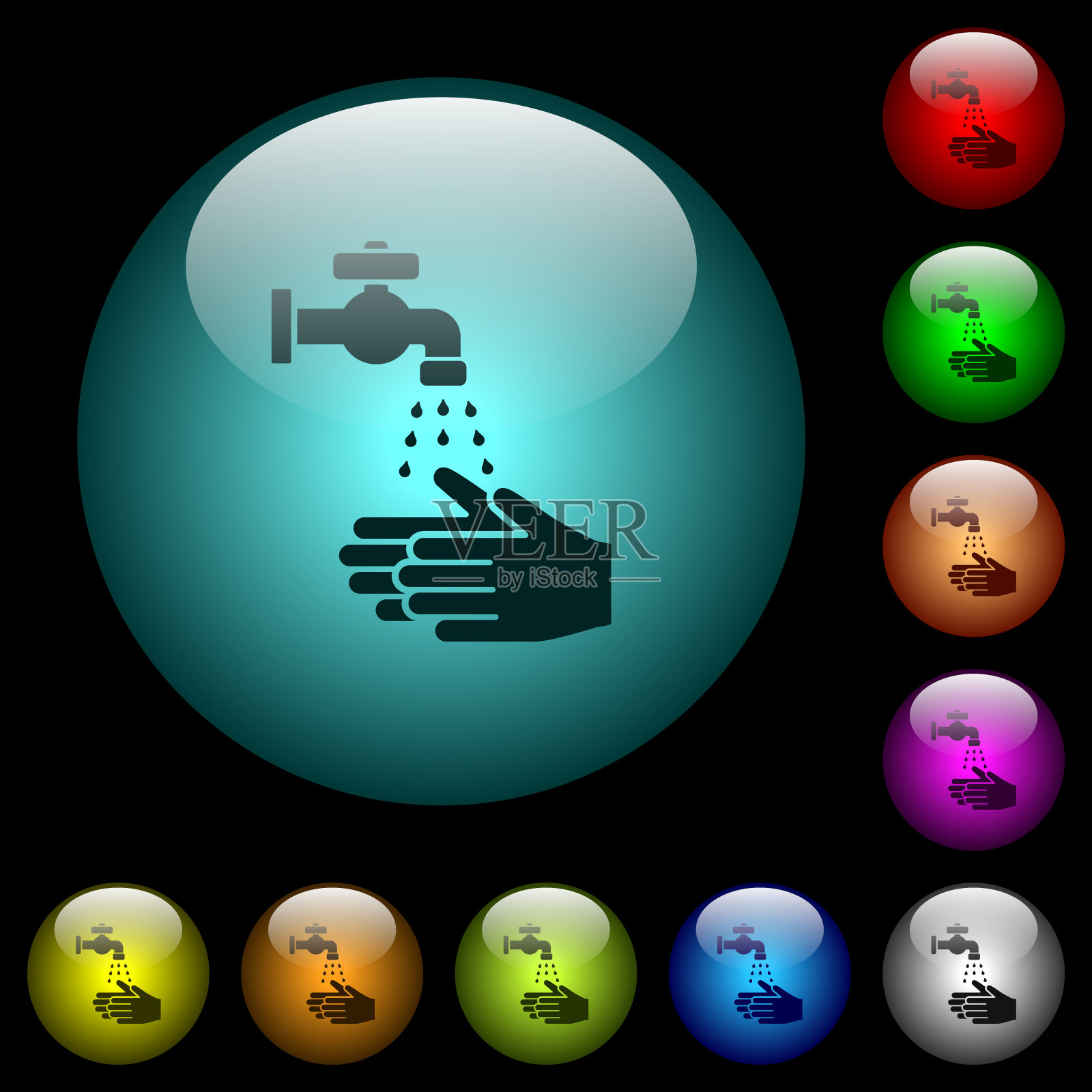 彩色照明玻璃按钮洗手图标图标素材