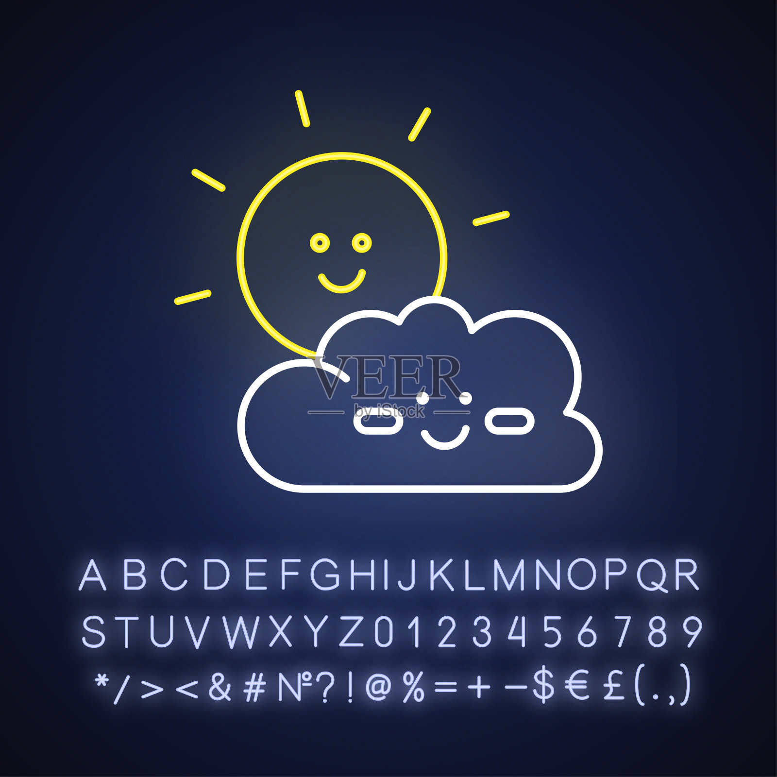 儿童卡通霓虹灯图标插画图片素材